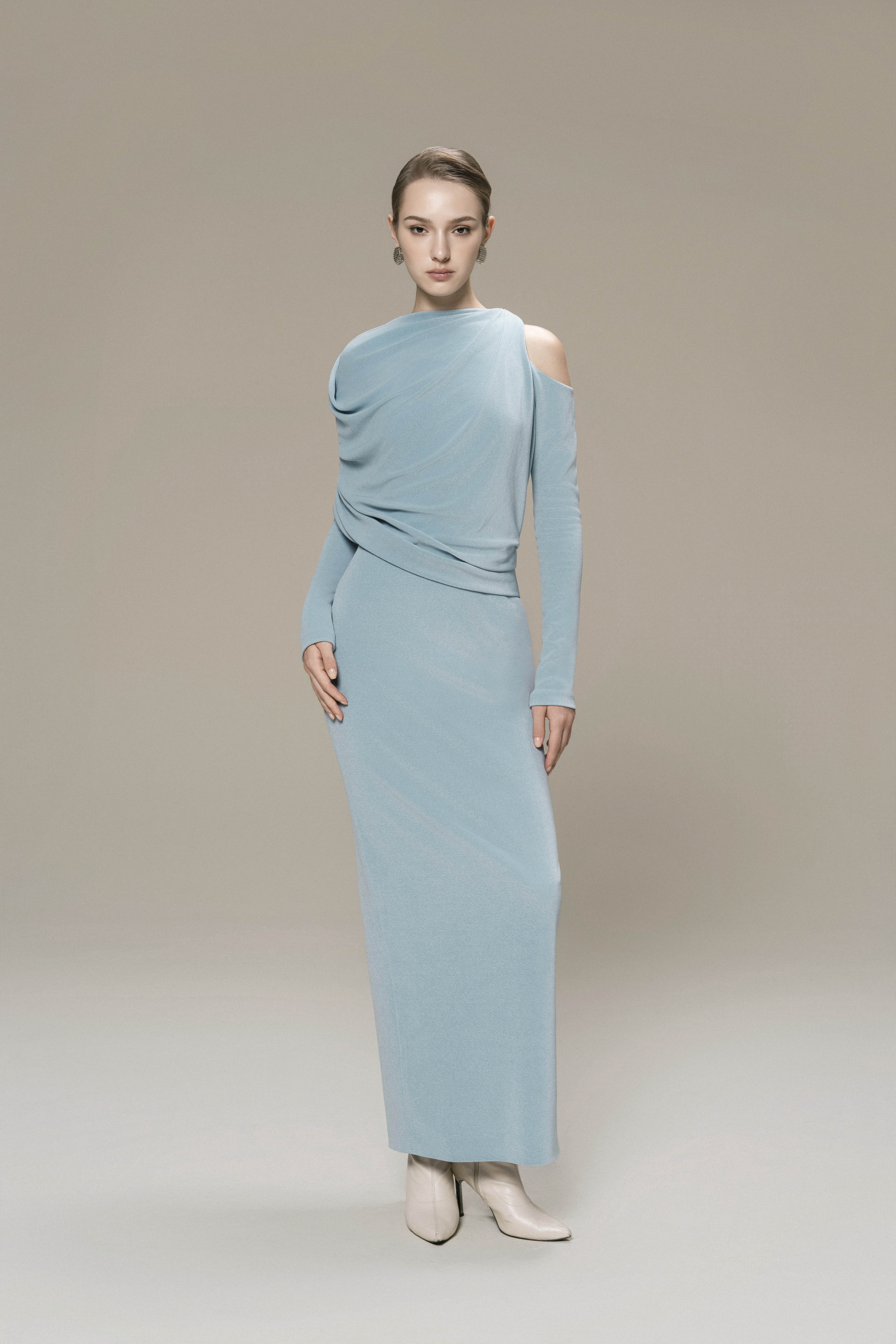 Asymmetry Whisper Midi Dress