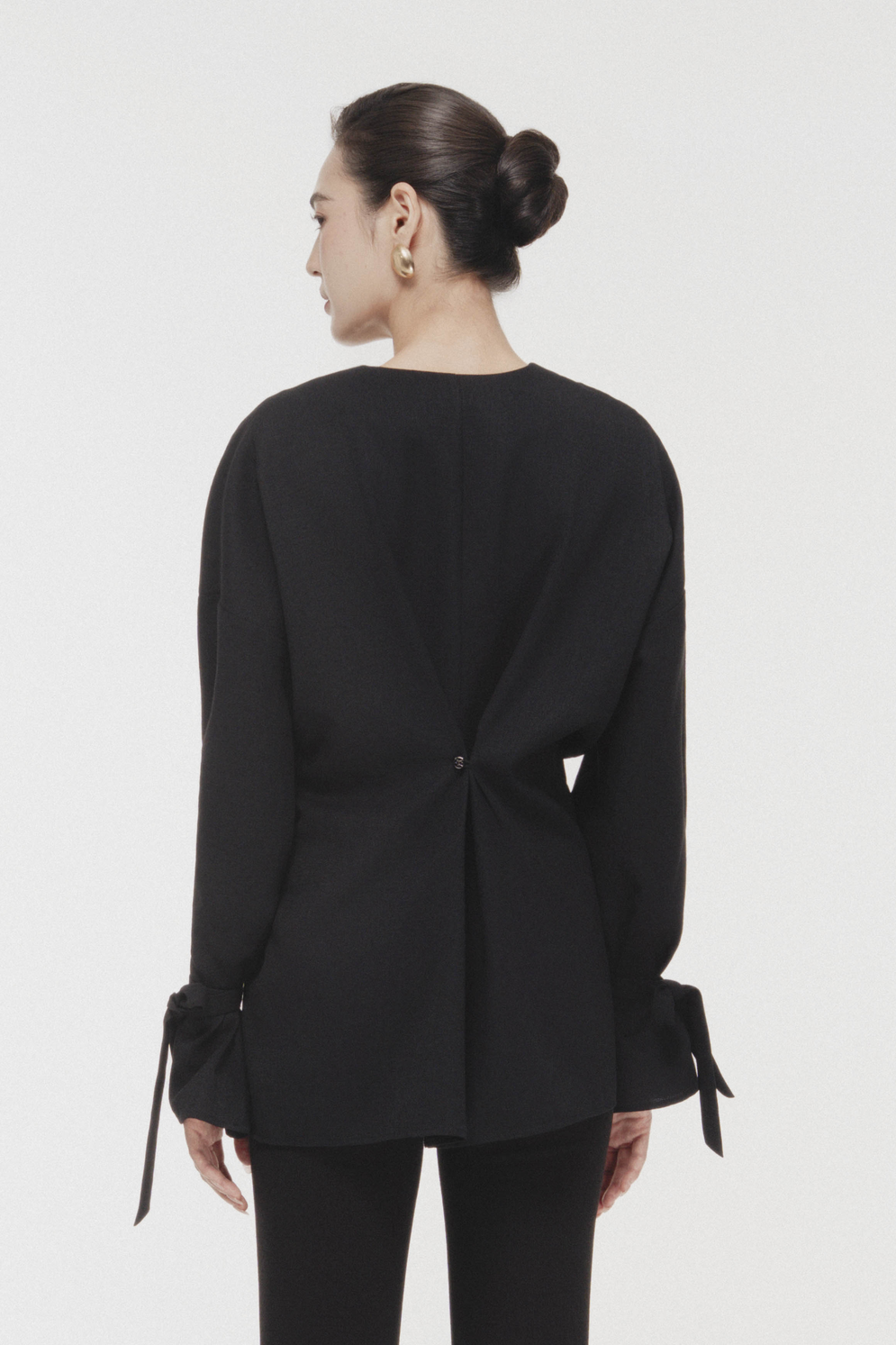 Ring-Gathered Draped Top in Black