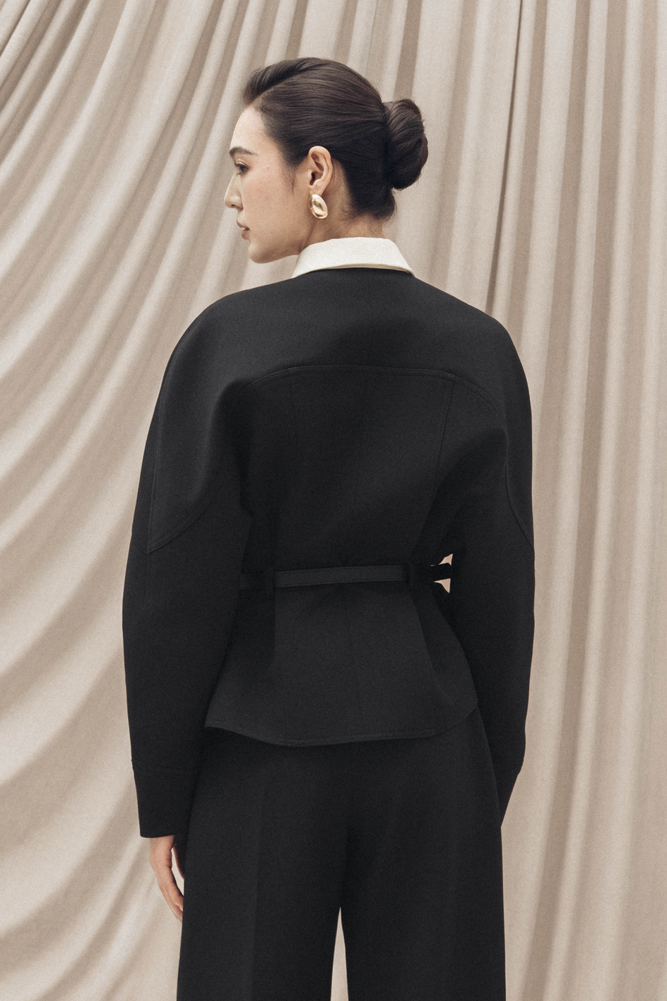 Quilted Structure Short Jacket in Black