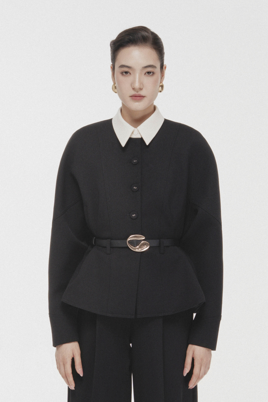 Quilted Structure Short Jacket in Black