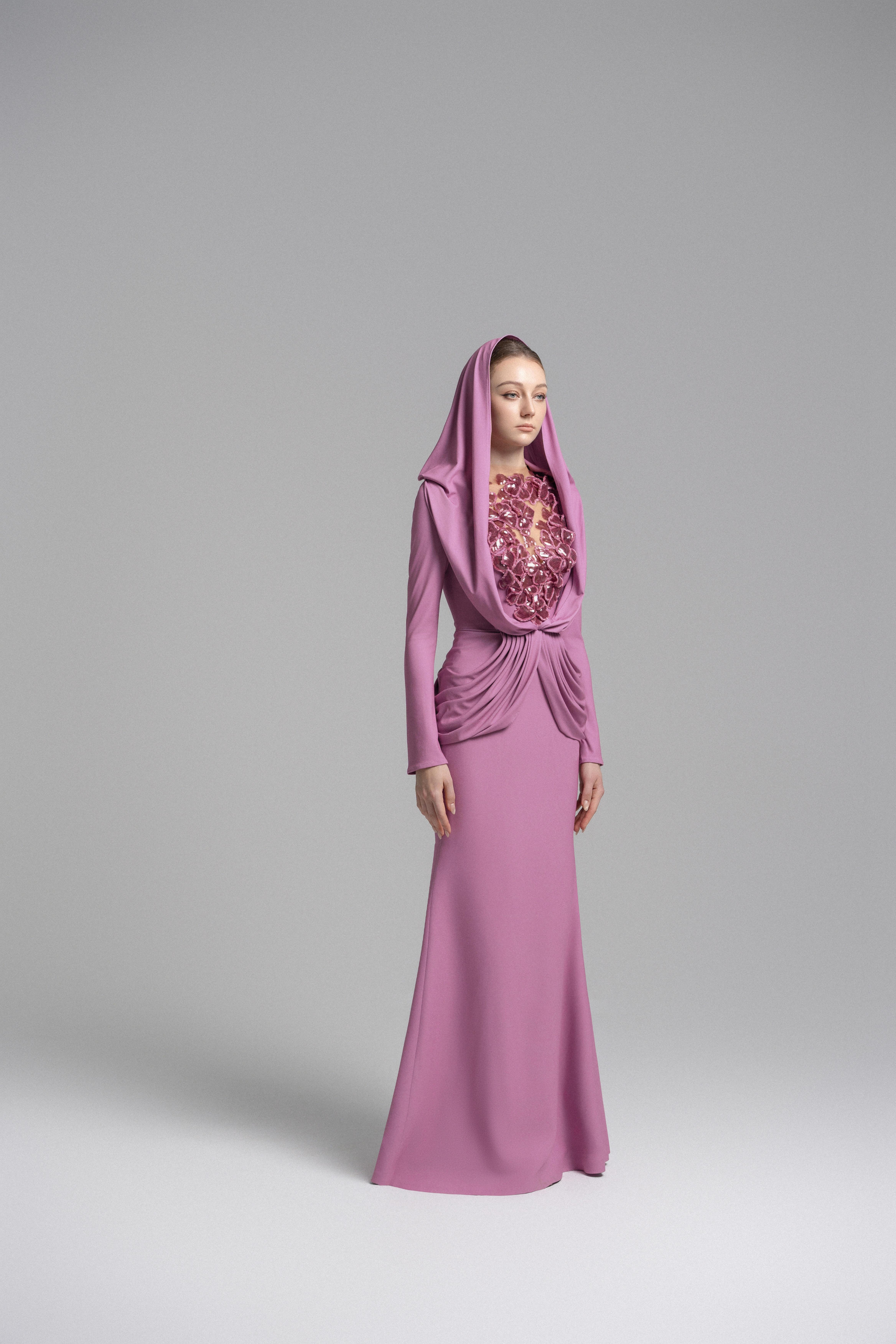 Ethereal Hooded Lace Evening Gown VL1015