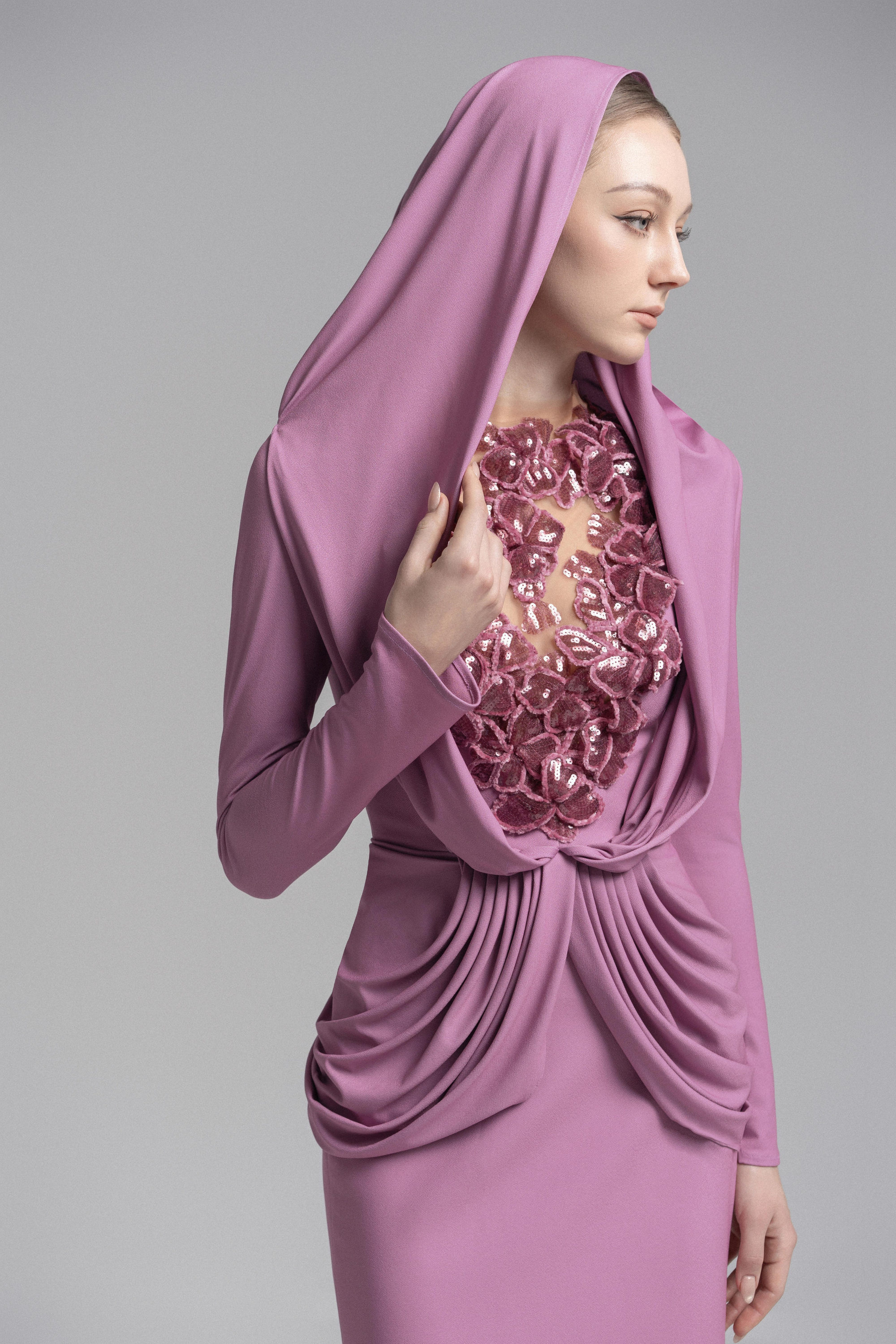 Ethereal Hooded Lace Evening Gown VL1015