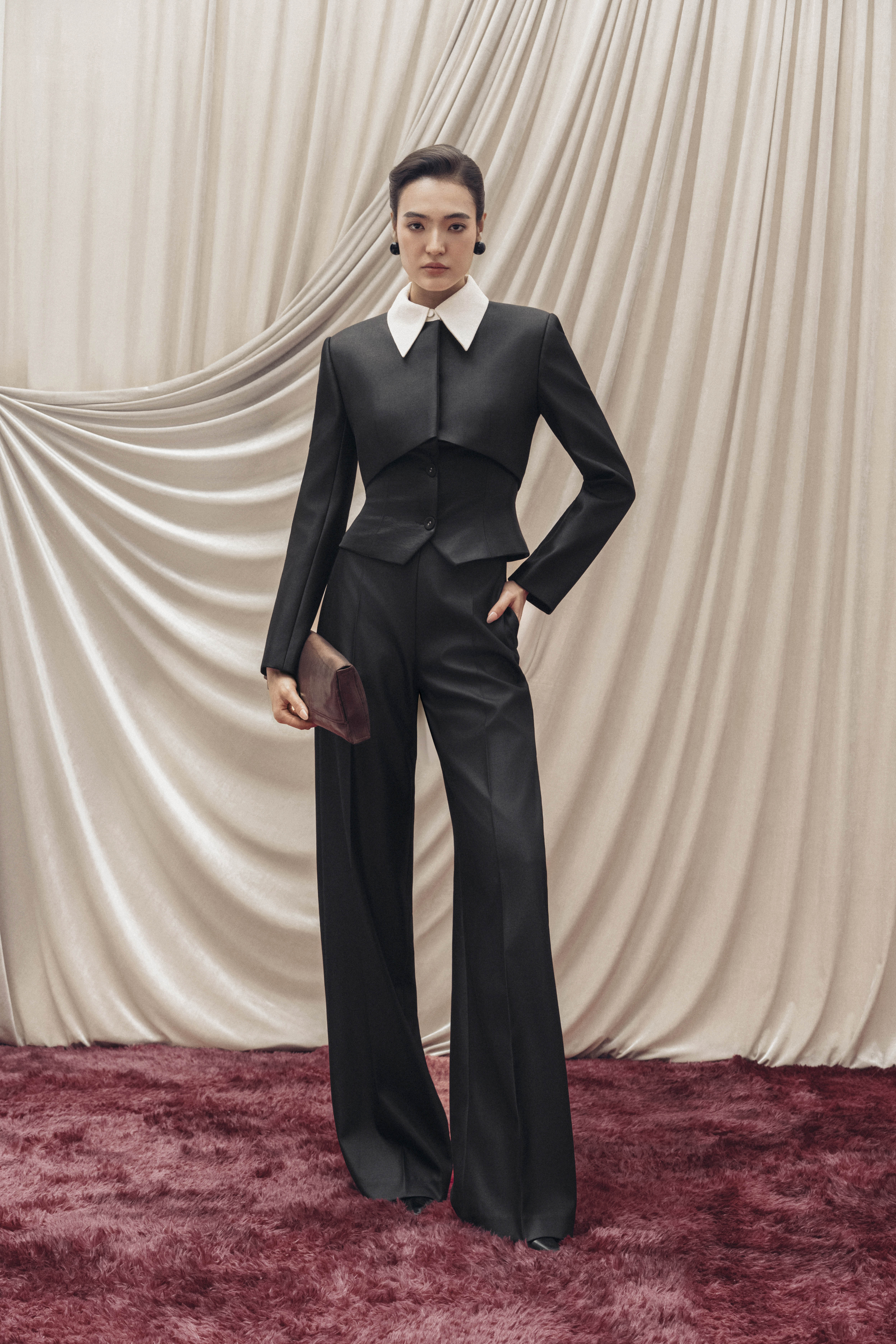 Layered Peter Pan Cropped Blazer & Trousers