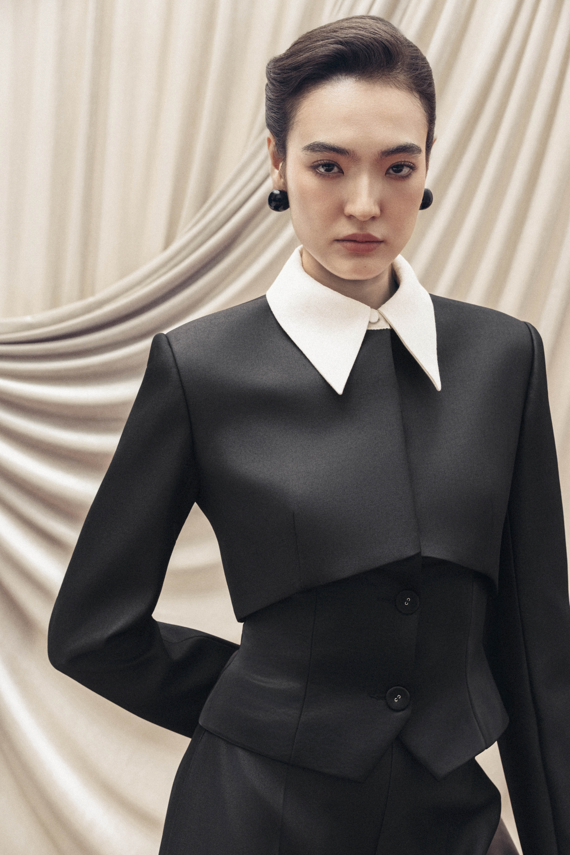 Layered Peter Pan Cropped Blazer & Trousers