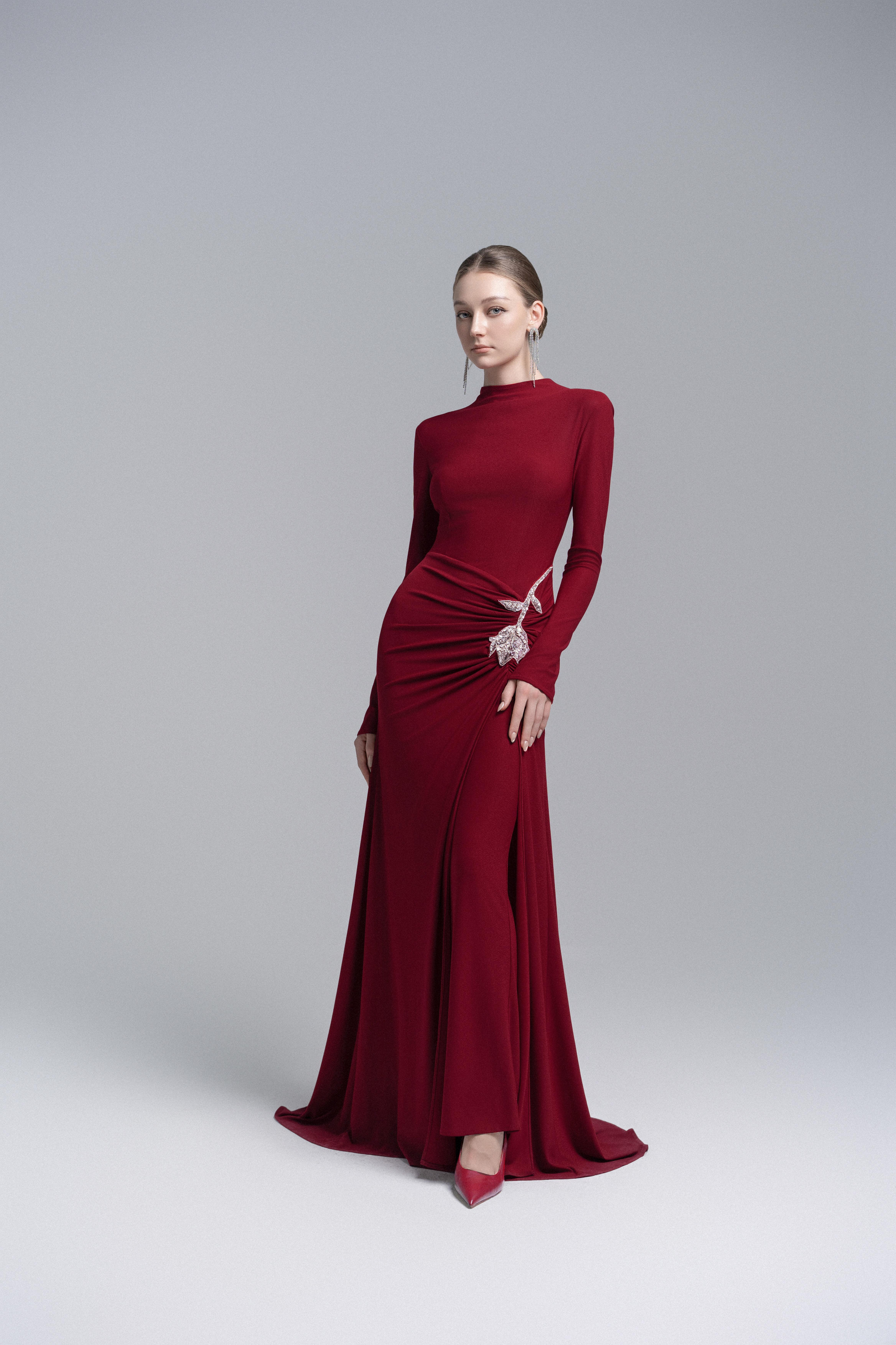 Elysian Bodice Mermaid Dress in Ruby