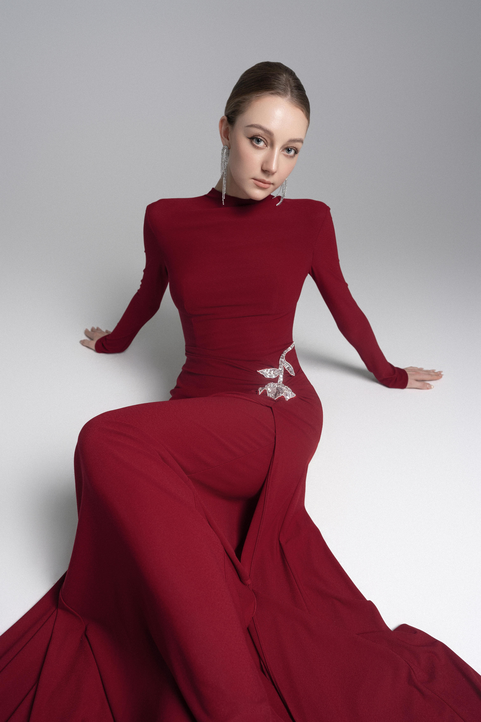 Elysian Bodice Mermaid Dress in Ruby