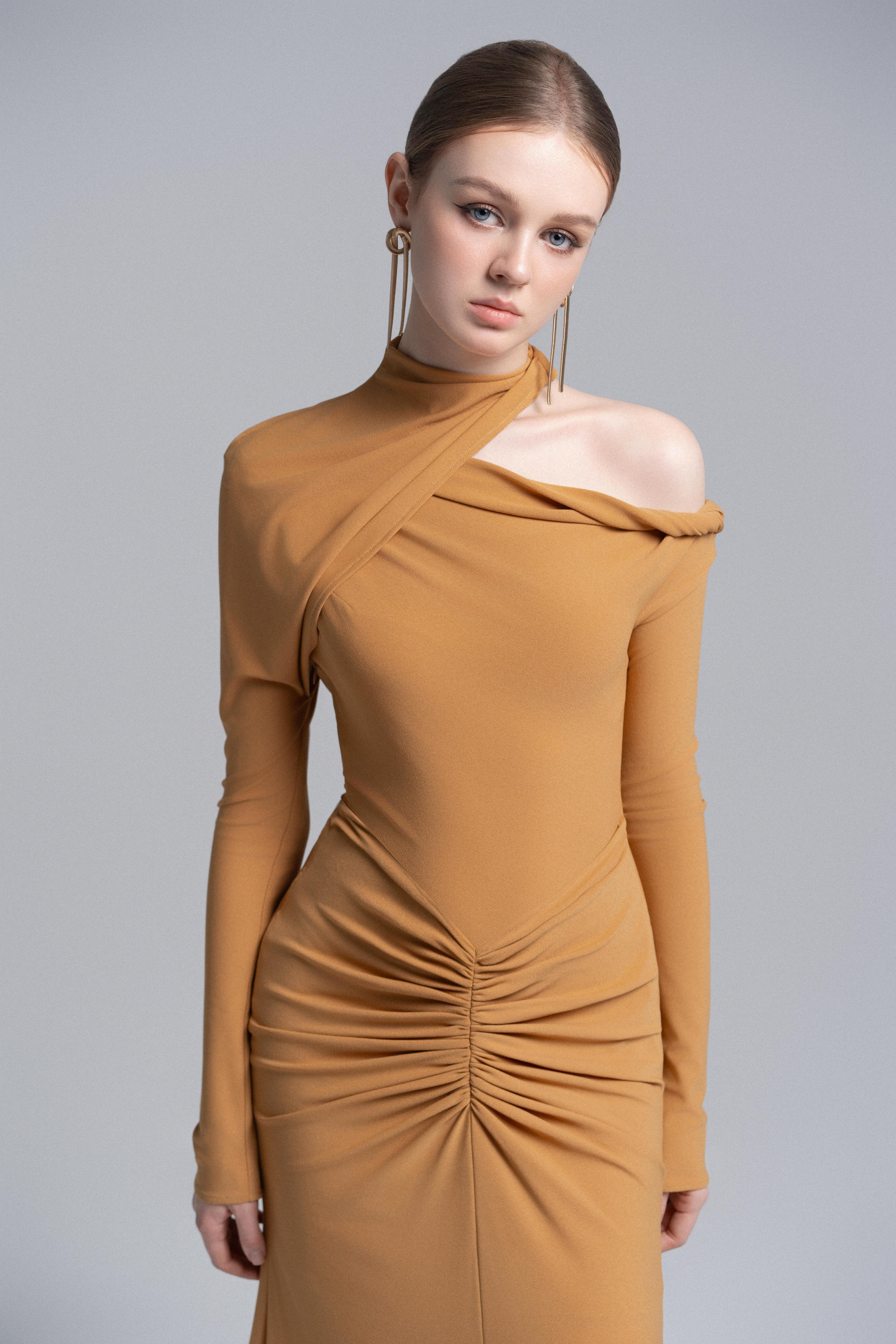Marigold Halter Draped Dress VL1015