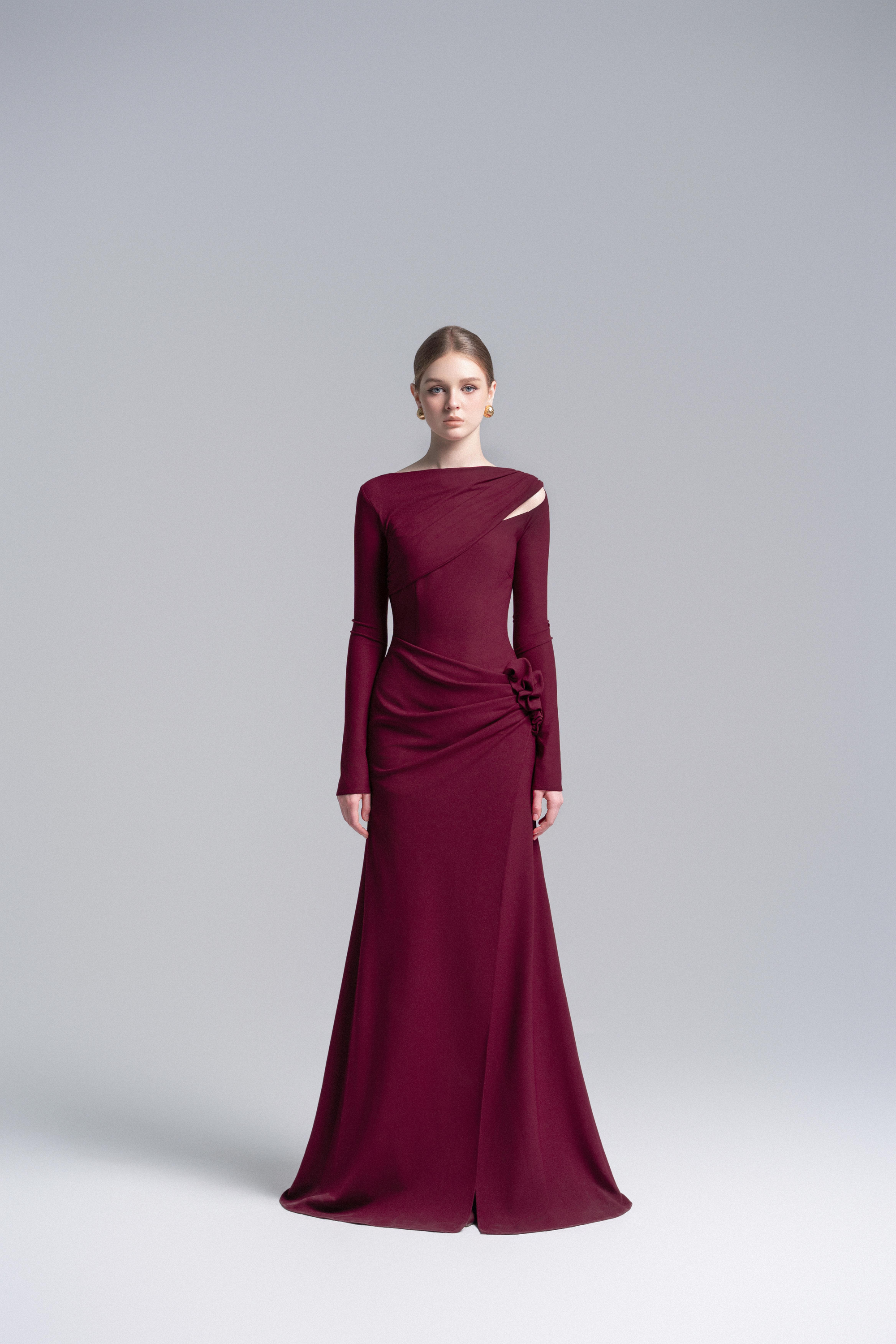 Claret 3D Floral Mermaid Dress