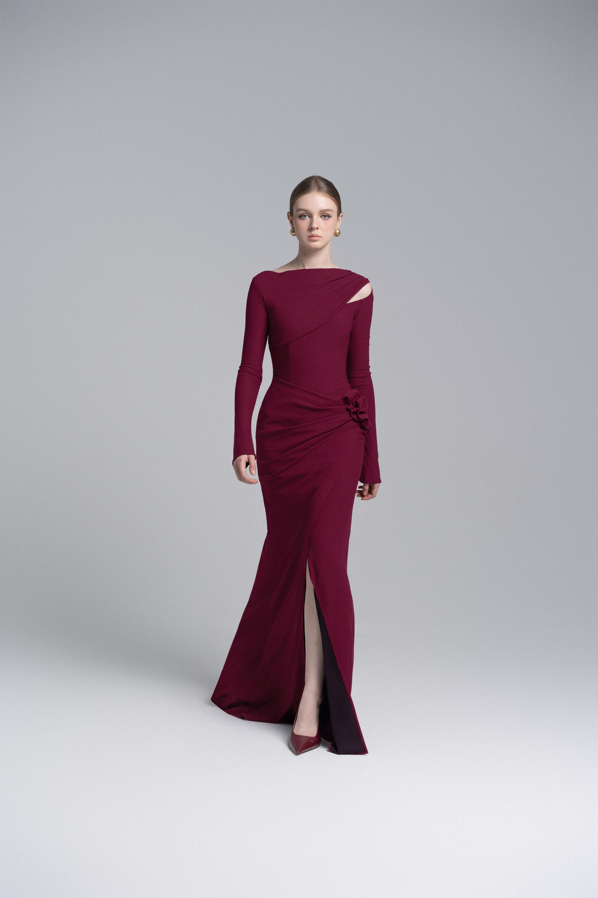 Claret 3D Floral Mermaid Dress