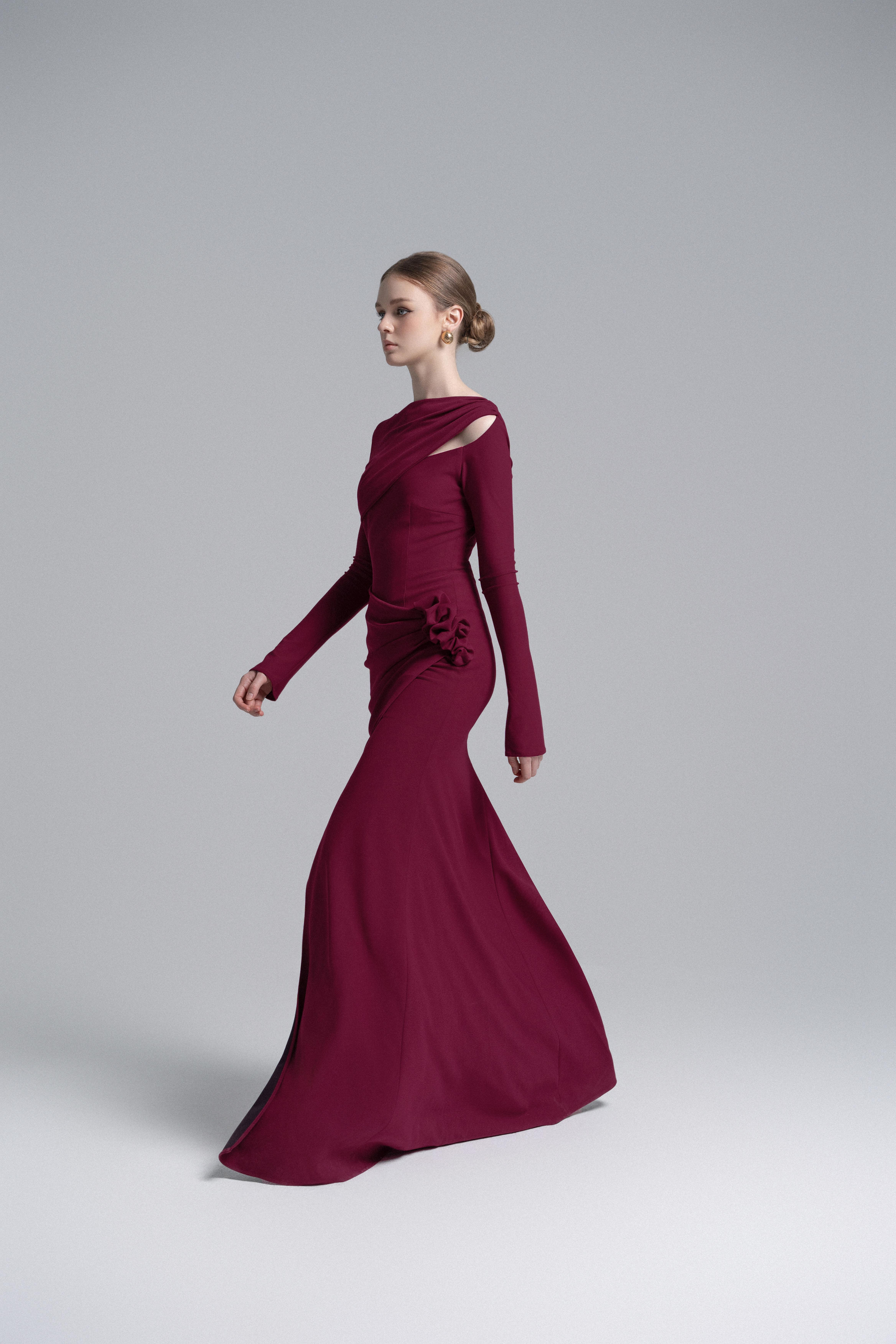 Claret 3D Floral Mermaid Dress