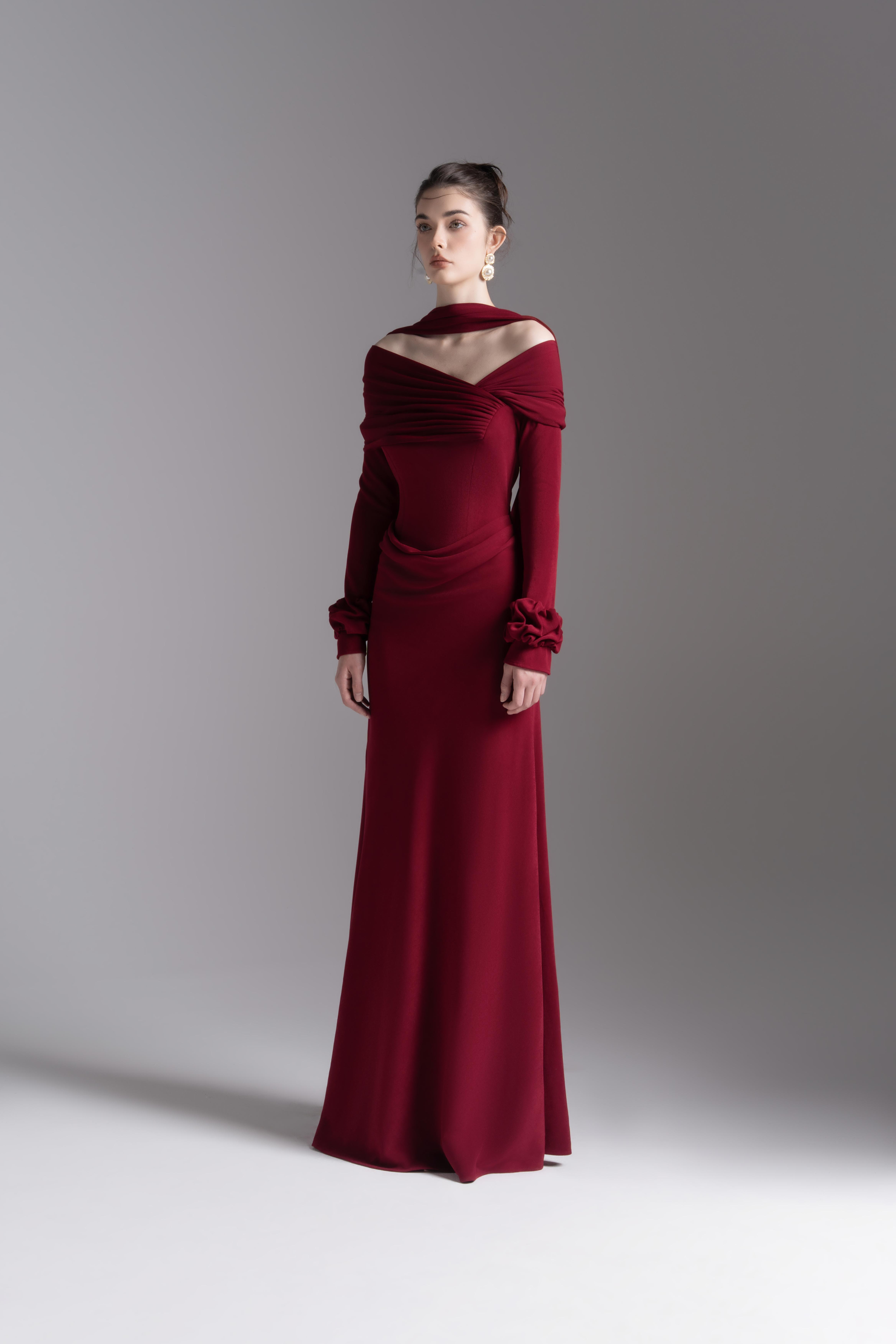 Silken Scarf Gown in Burgundy