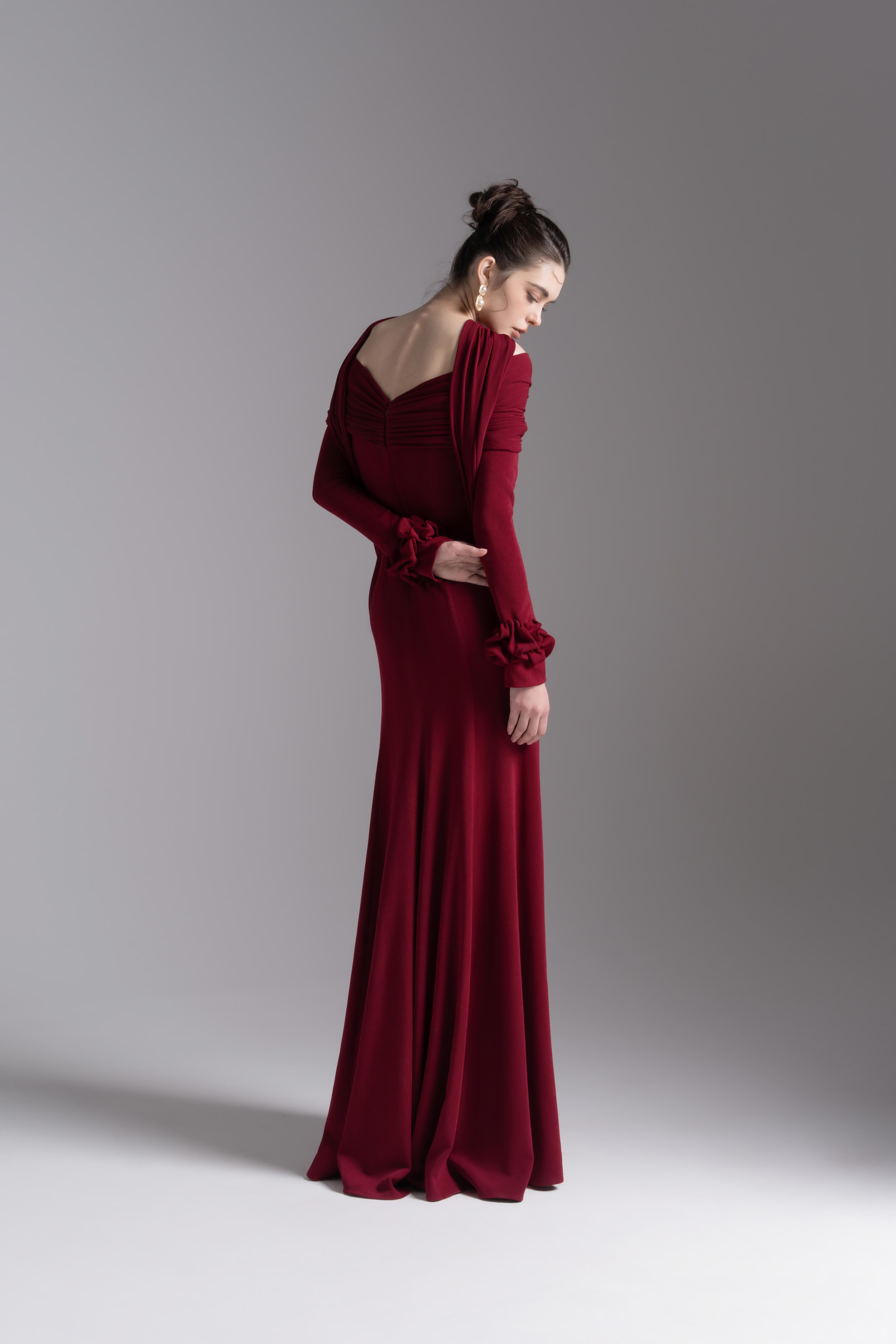 Silken Scarf Gown in Burgundy