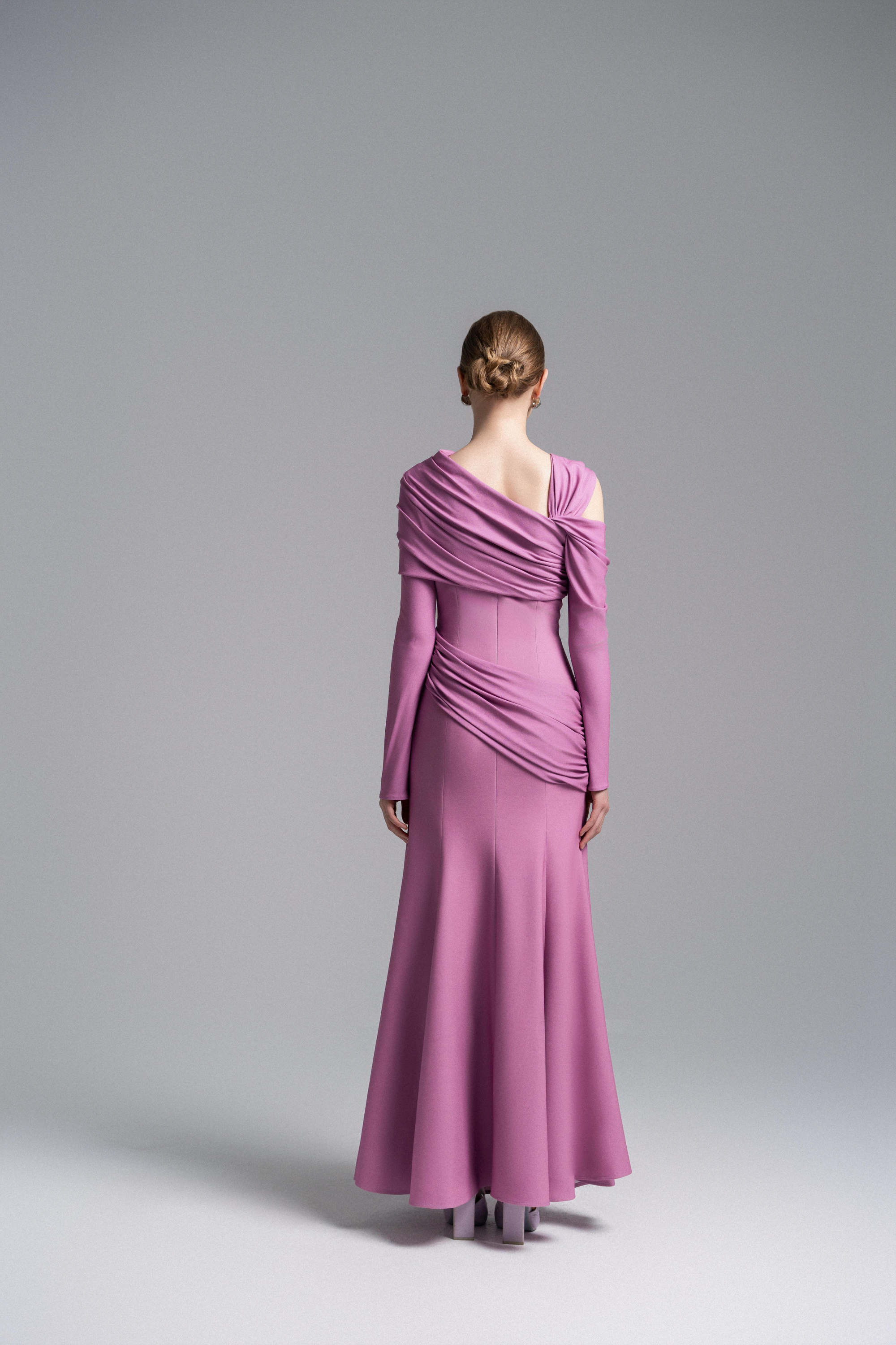 Lilac Twisted Shoulder Midi Dress