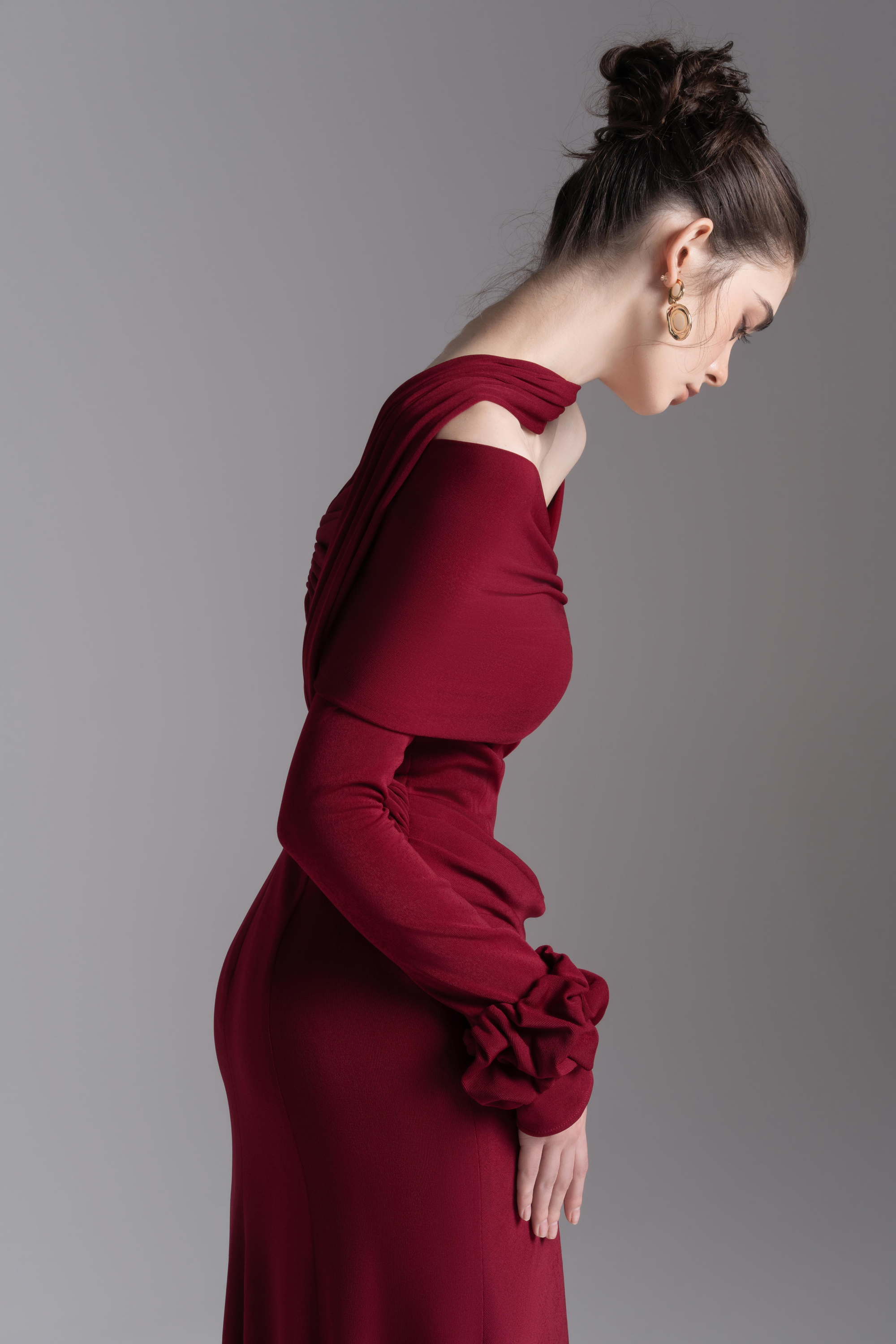 Silken Scarf Gown in Burgundy