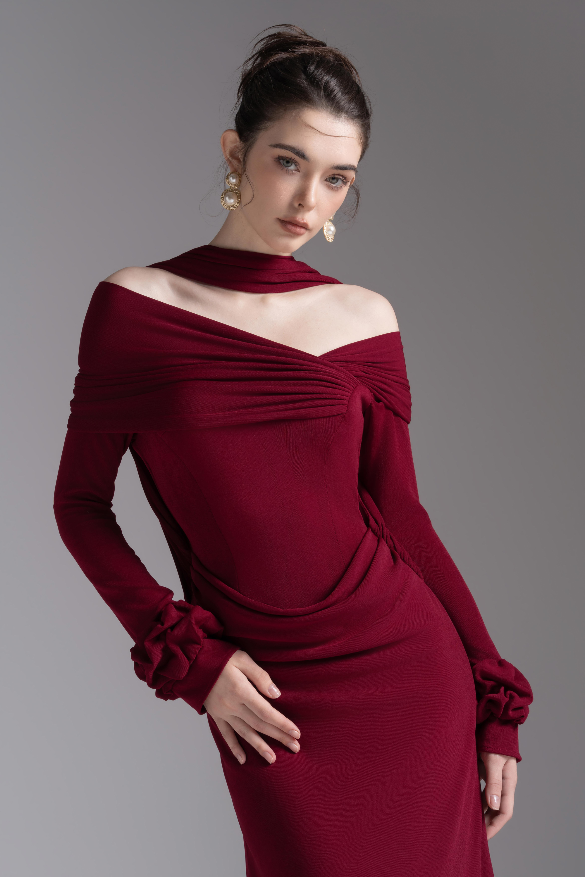 Silken Scarf Gown in Burgundy