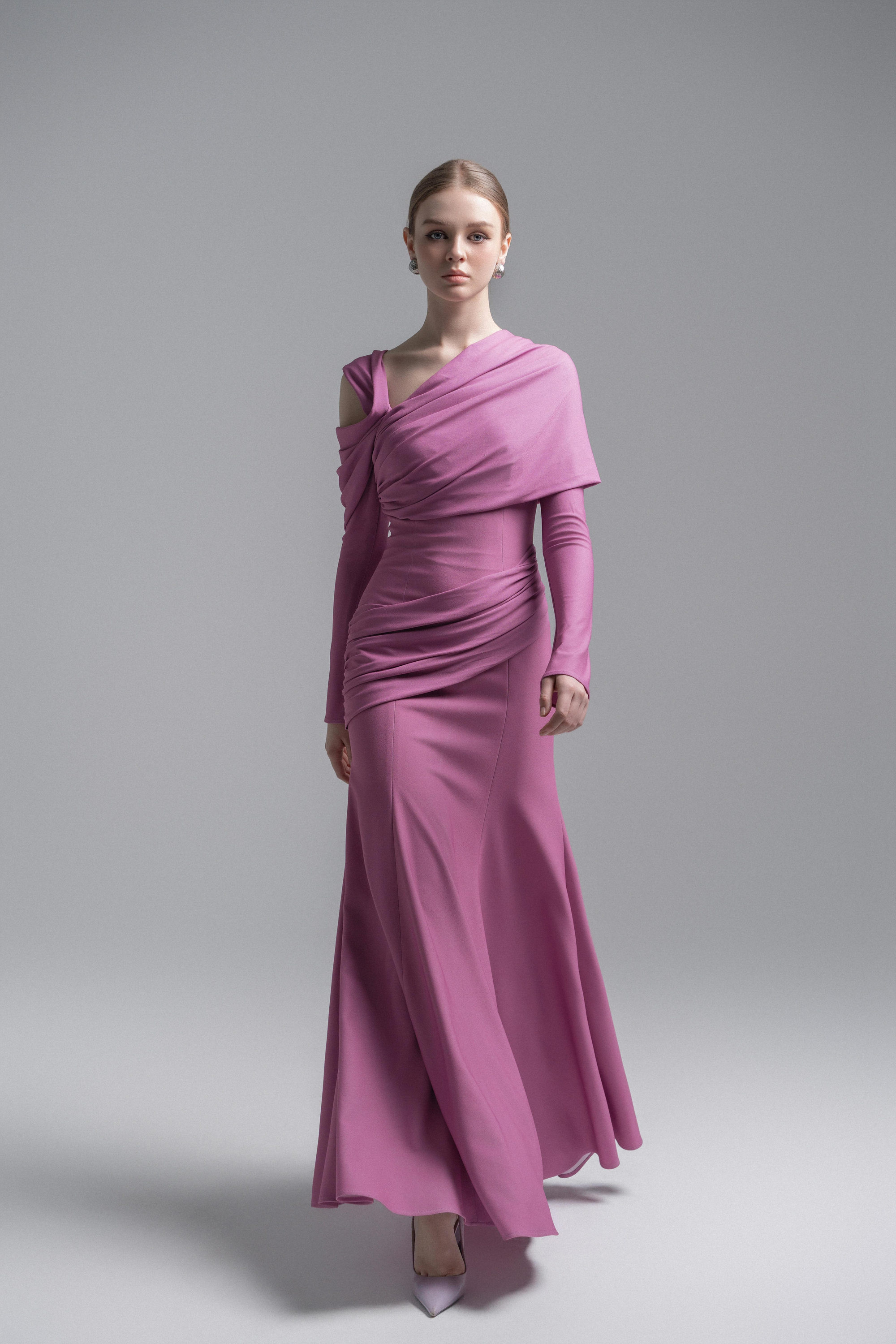 Lilac Twisted Shoulder Midi Dress