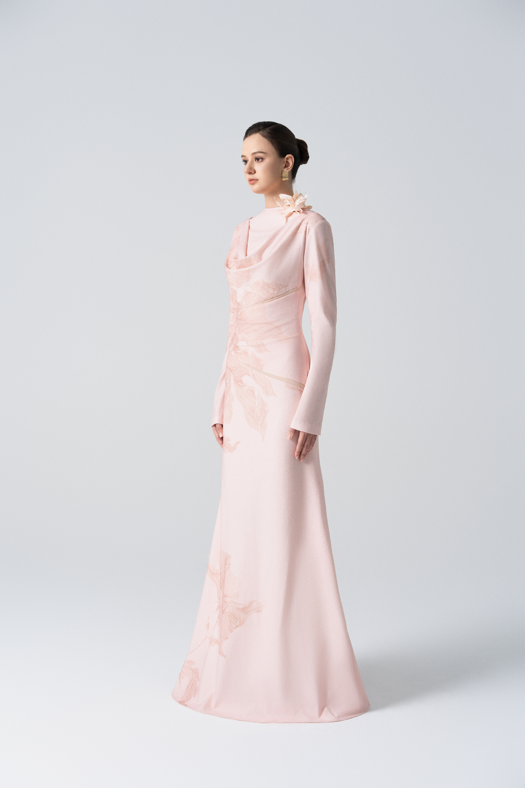 Blossom Drift Fishtail Gown in Almond Oil
