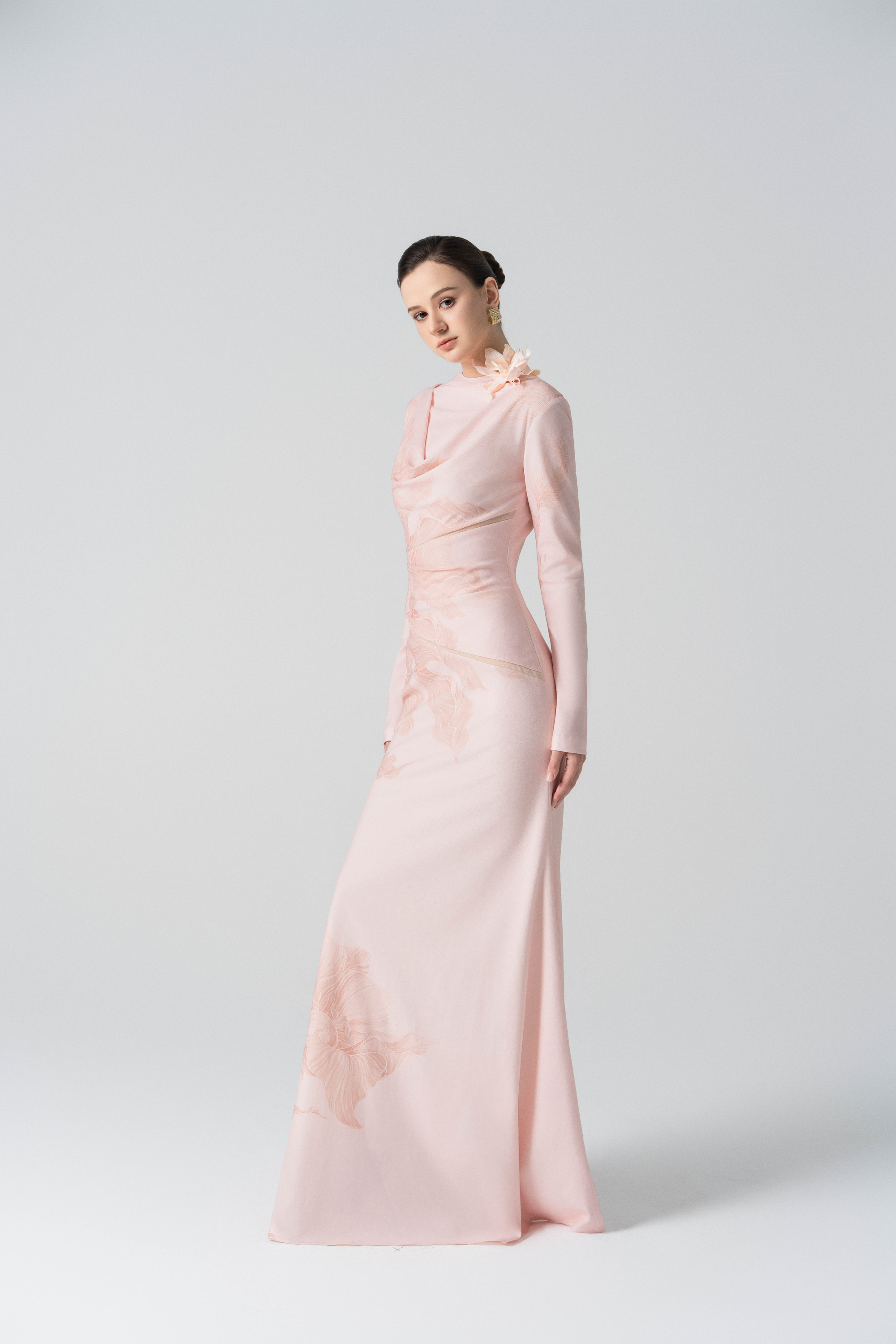 Blossom Drift Fishtail Gown in Almond Oil