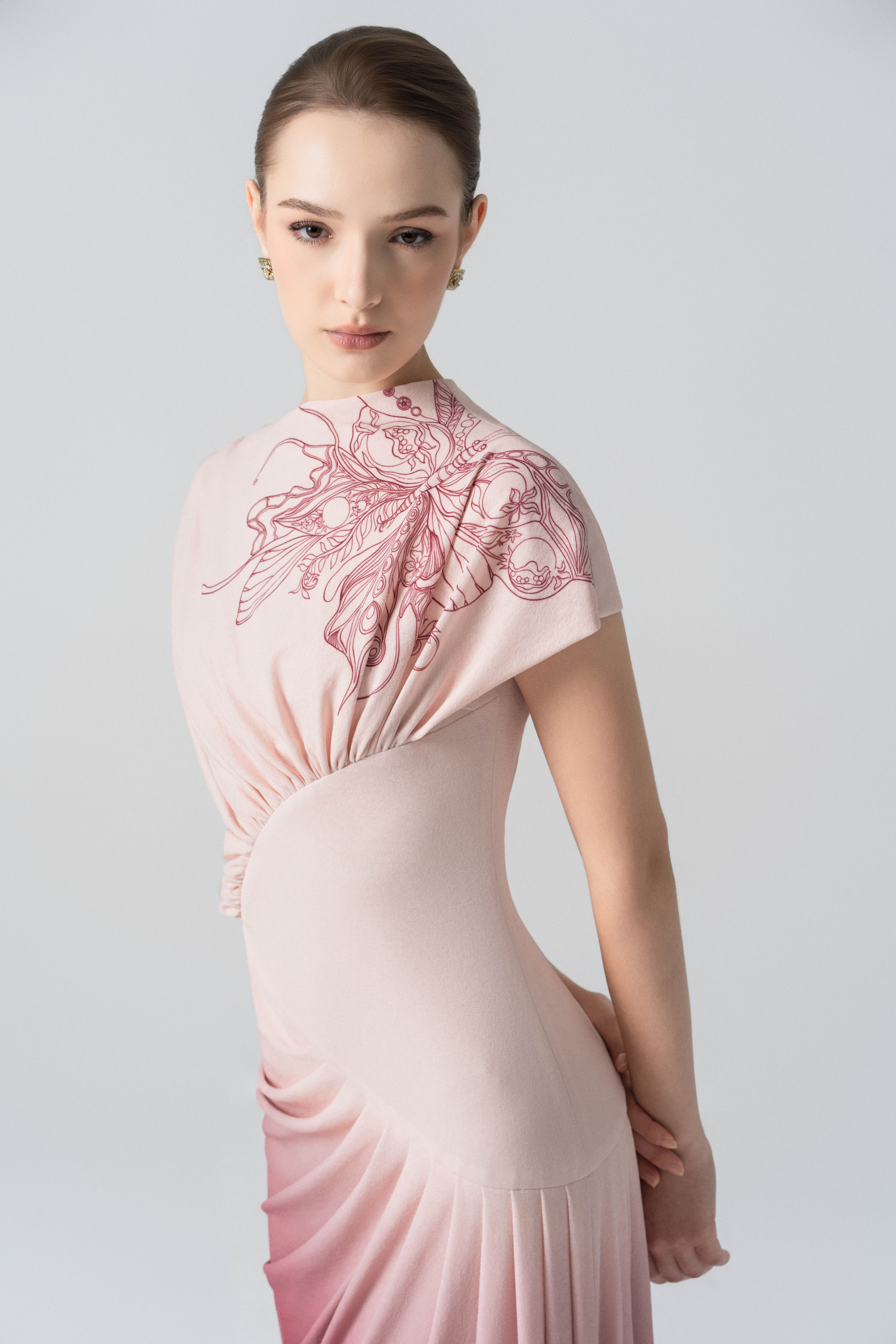 Blush Horizon Midi Ombre Dress in Pale Peach