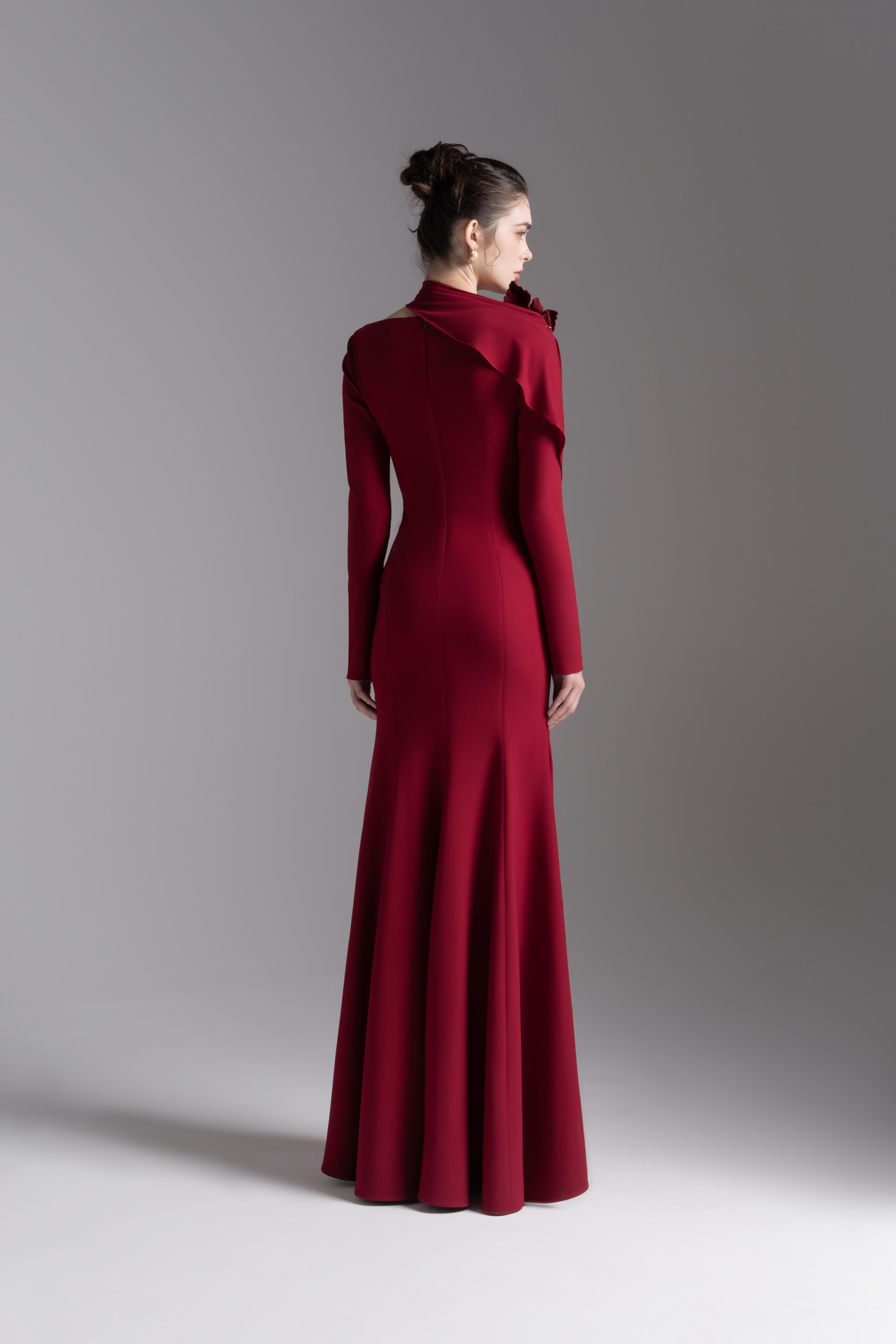 Bloom Asymmetry Dress in Dark Ruby
