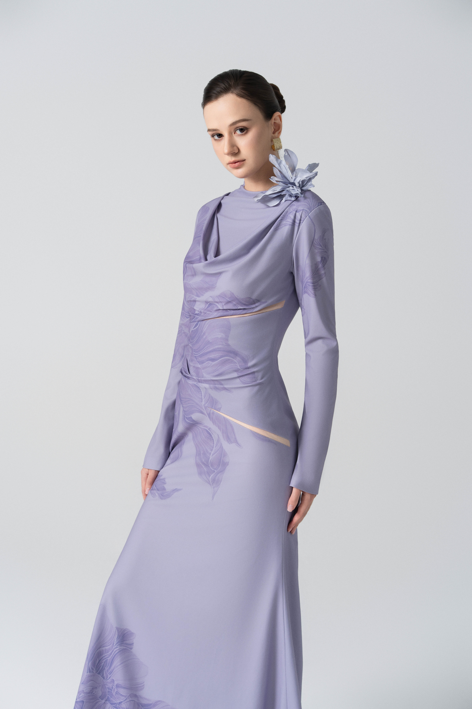 Blossom Drift Fishtail Gown in Almond Oil