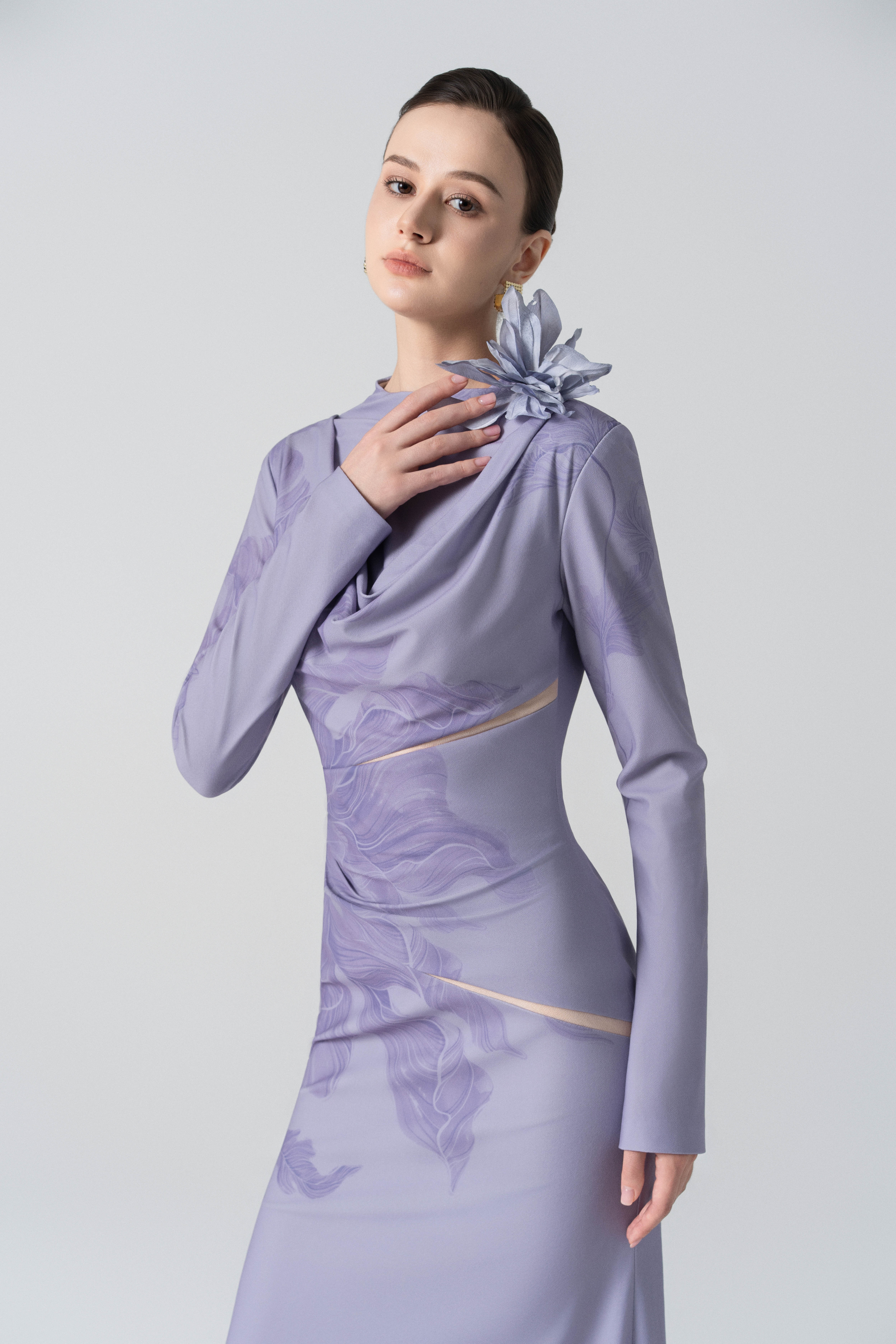 Blossom Drift Fishtail Gown in Almond Oil