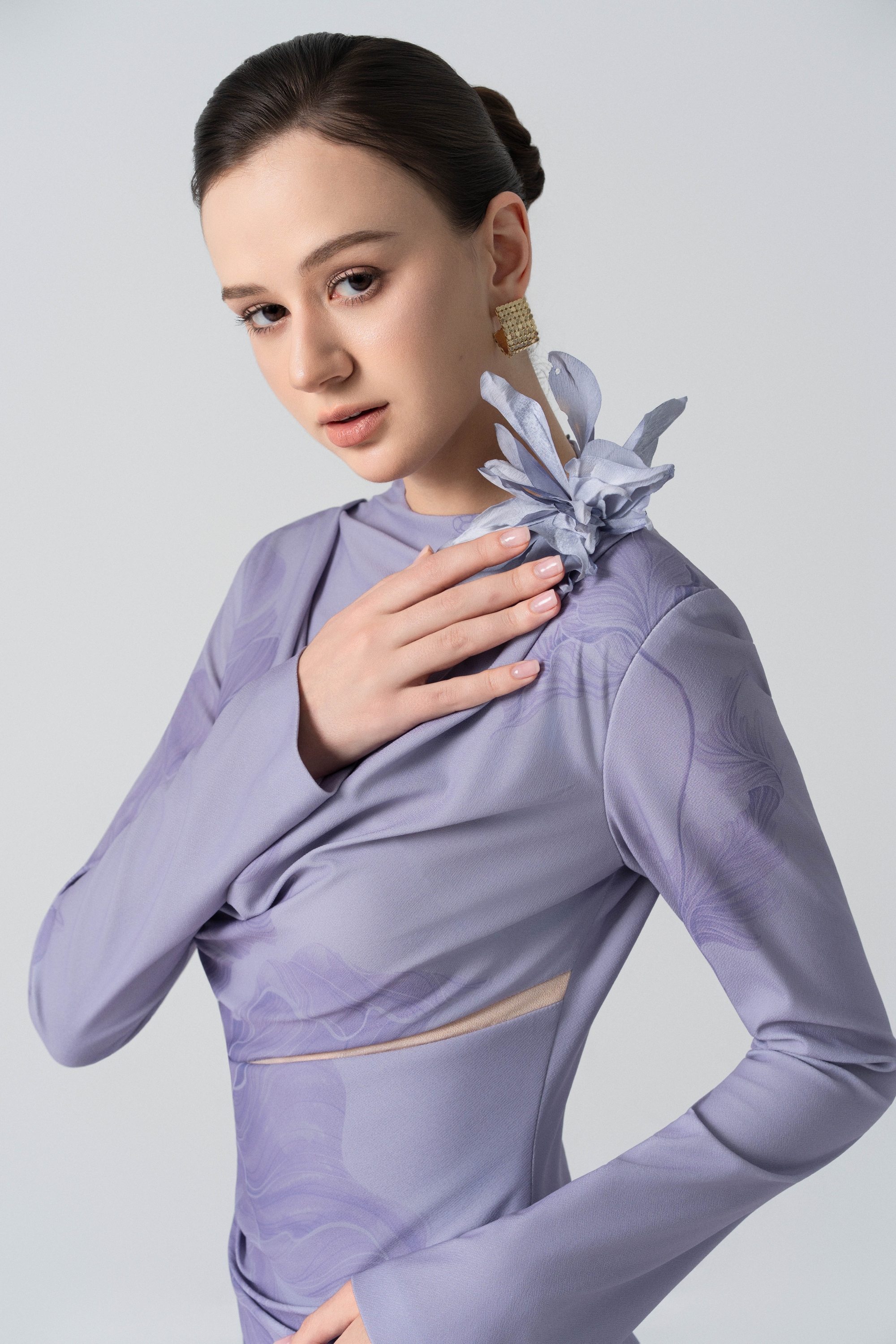 Blossom Drift Fishtail Gown in Purple Ash