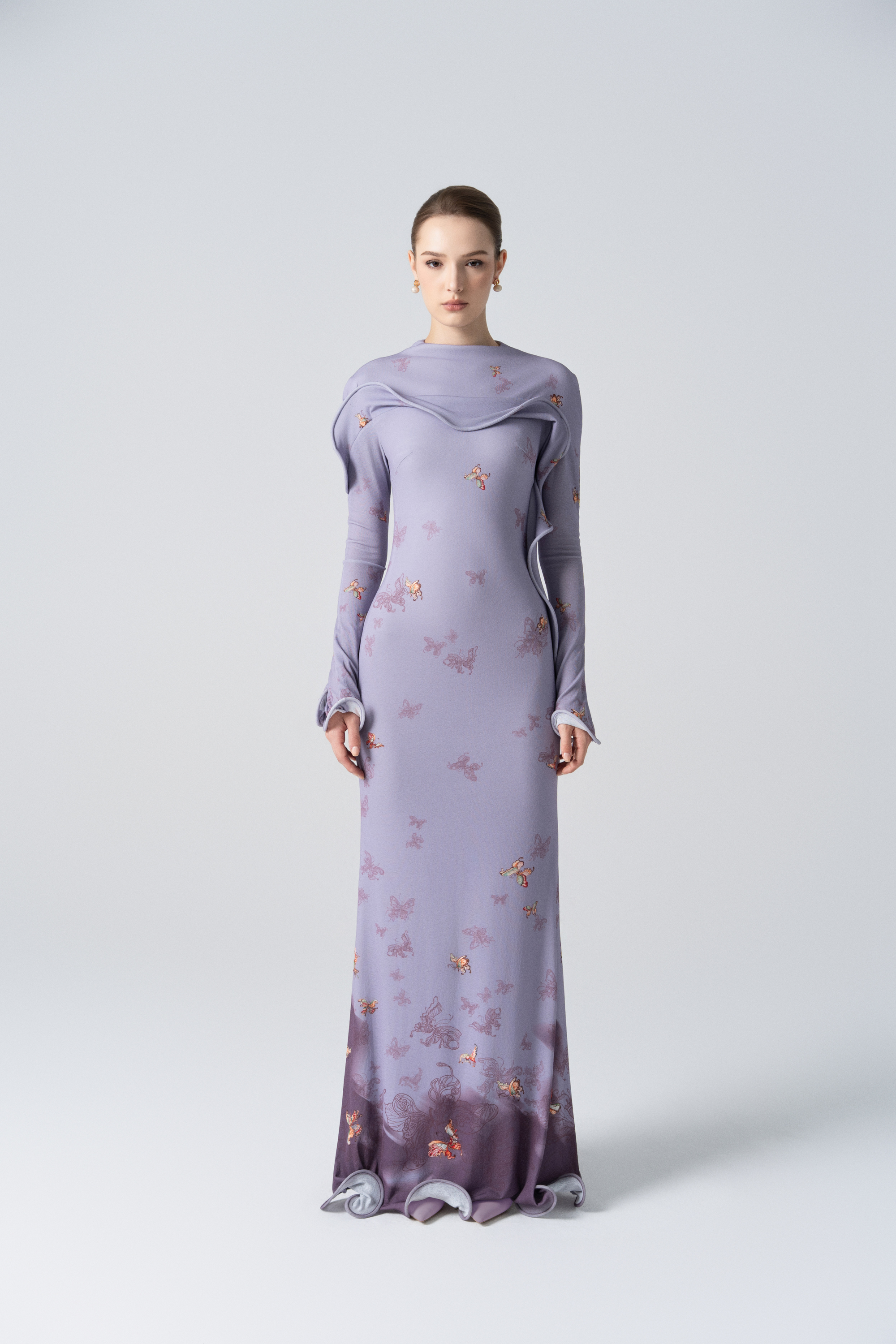 Starfall Bloom Fishtail Dress in Purple Ash