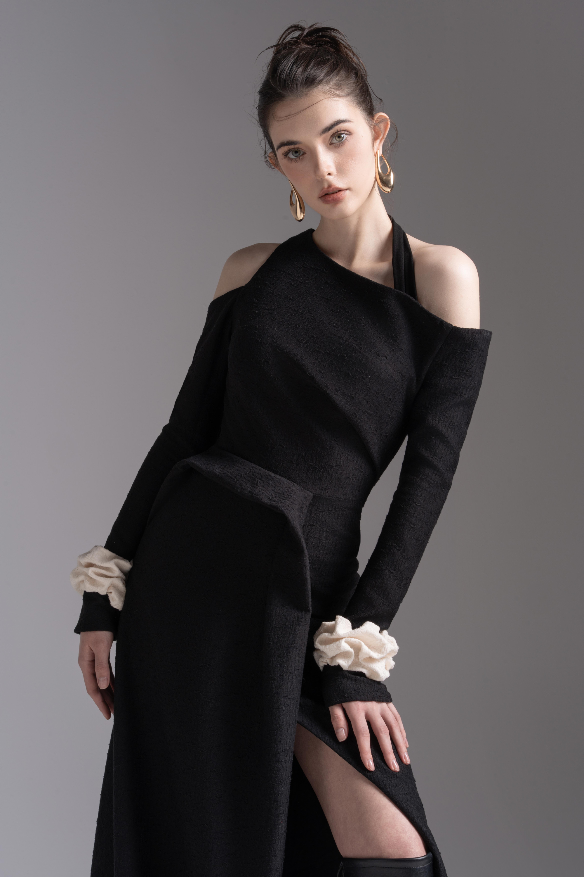 Aura Draped Midi in Black