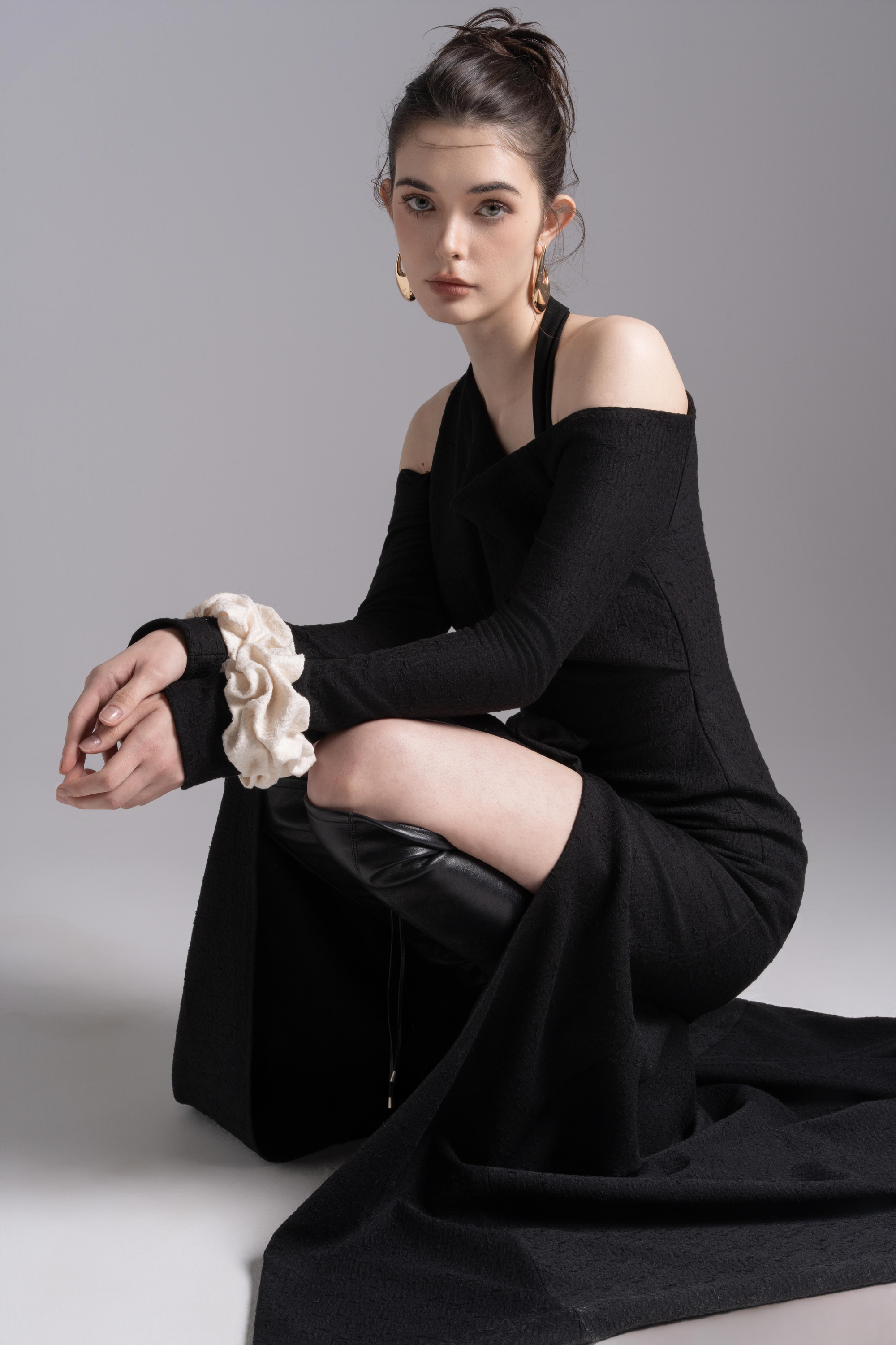 Aura Draped Midi in Black