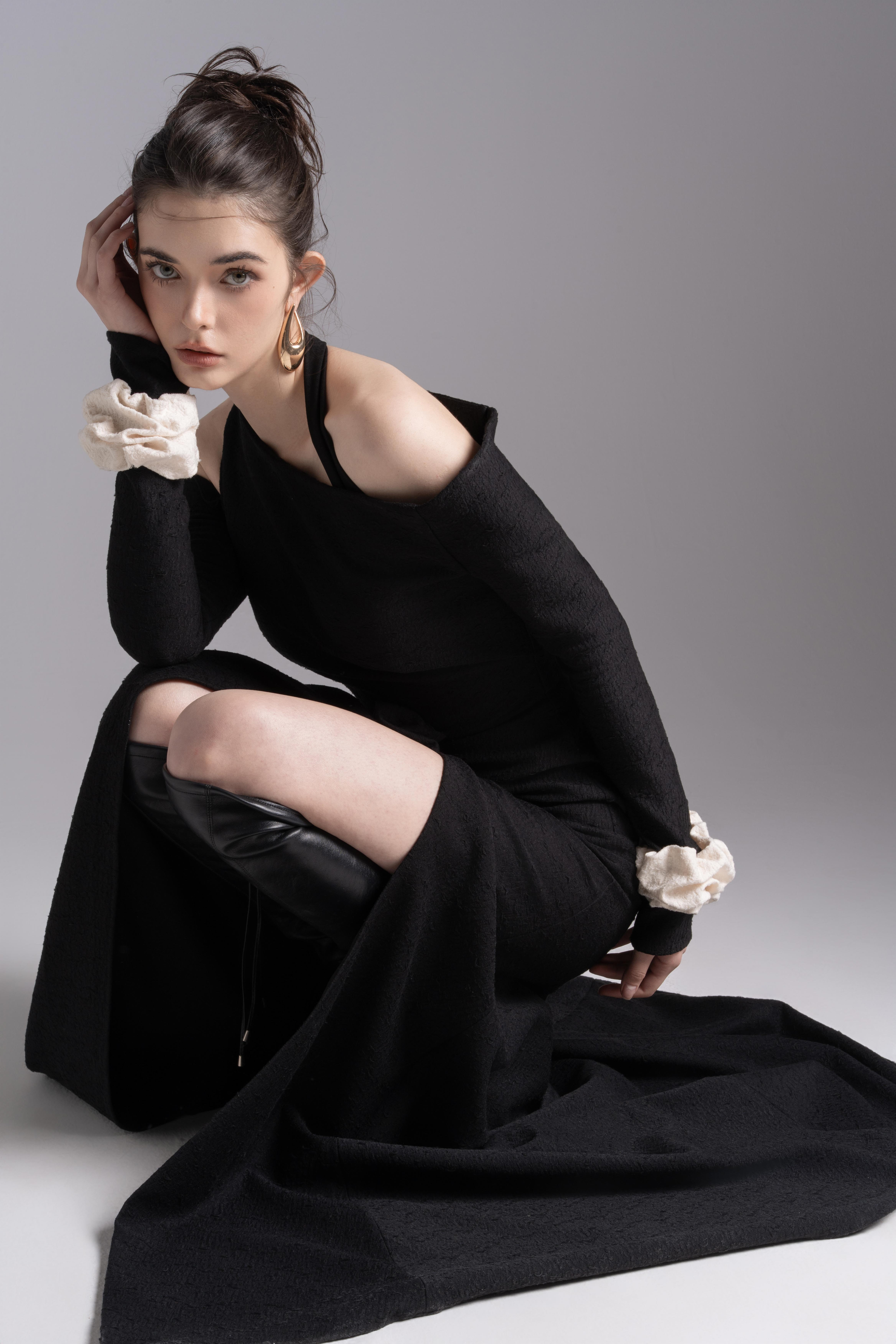 Aura Draped Midi in Black