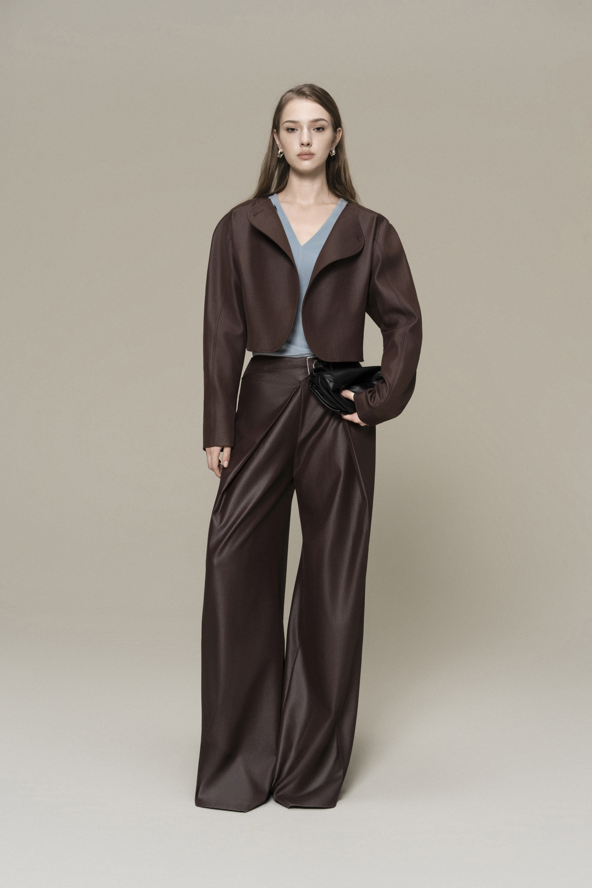 Solstice Cropped Jacket & Bordeaux Flow Trousers in Chicory Coffee