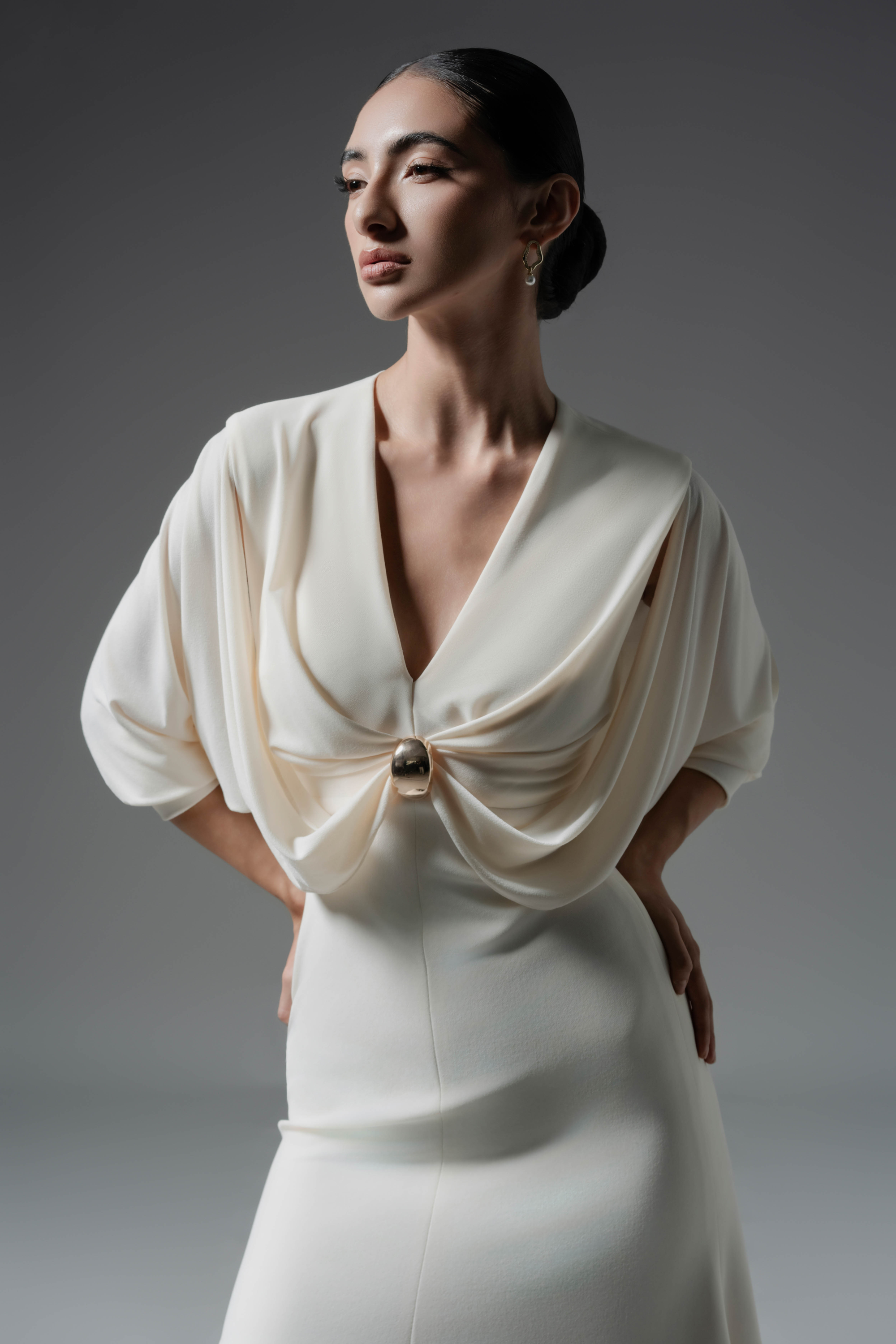 Hush Form Midi Dress in Cream