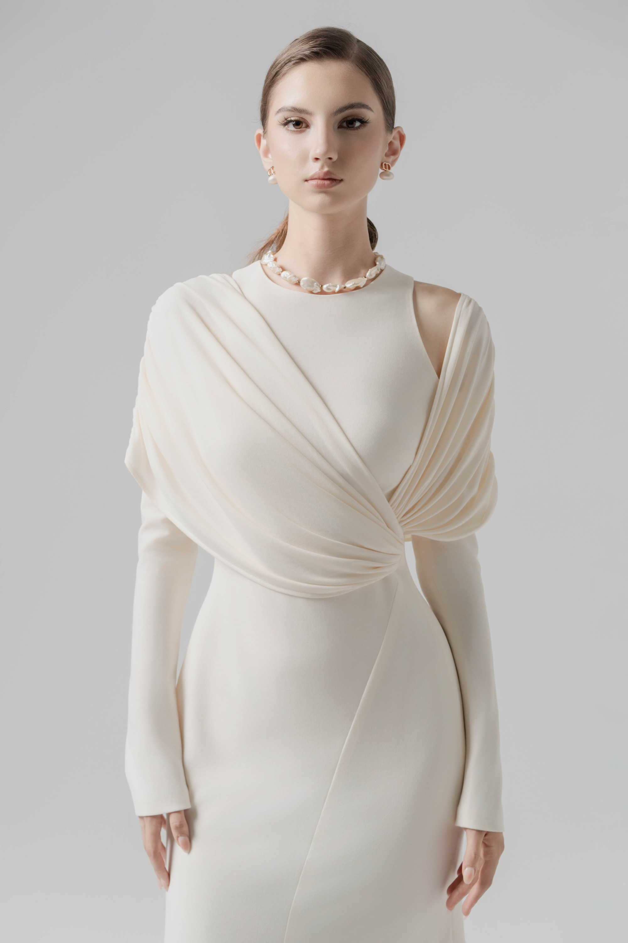 Cream Bias-cut Dress