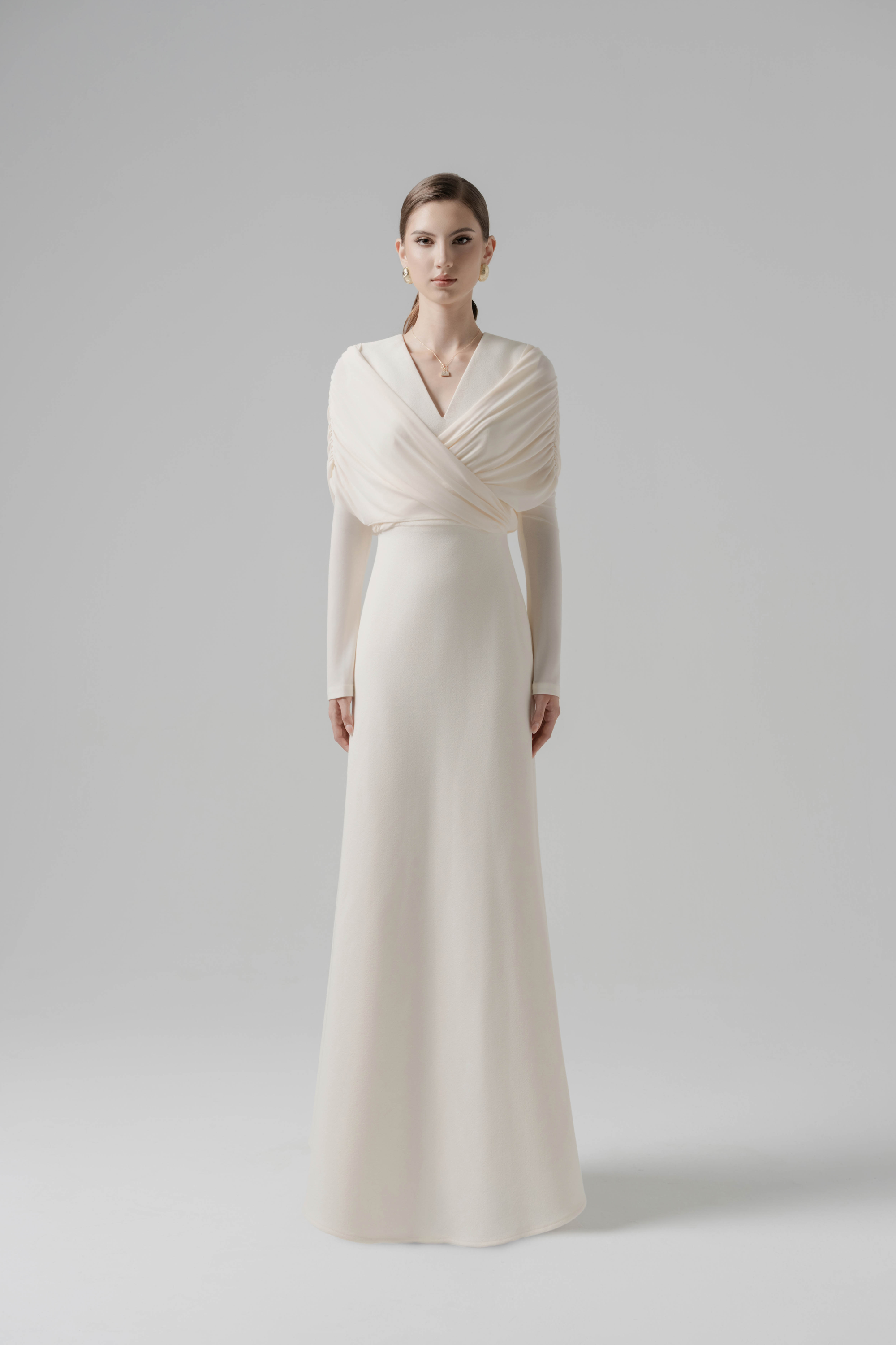 Stillness Midi Dress - Cream Mermaid with Wrapped Bodice XXS