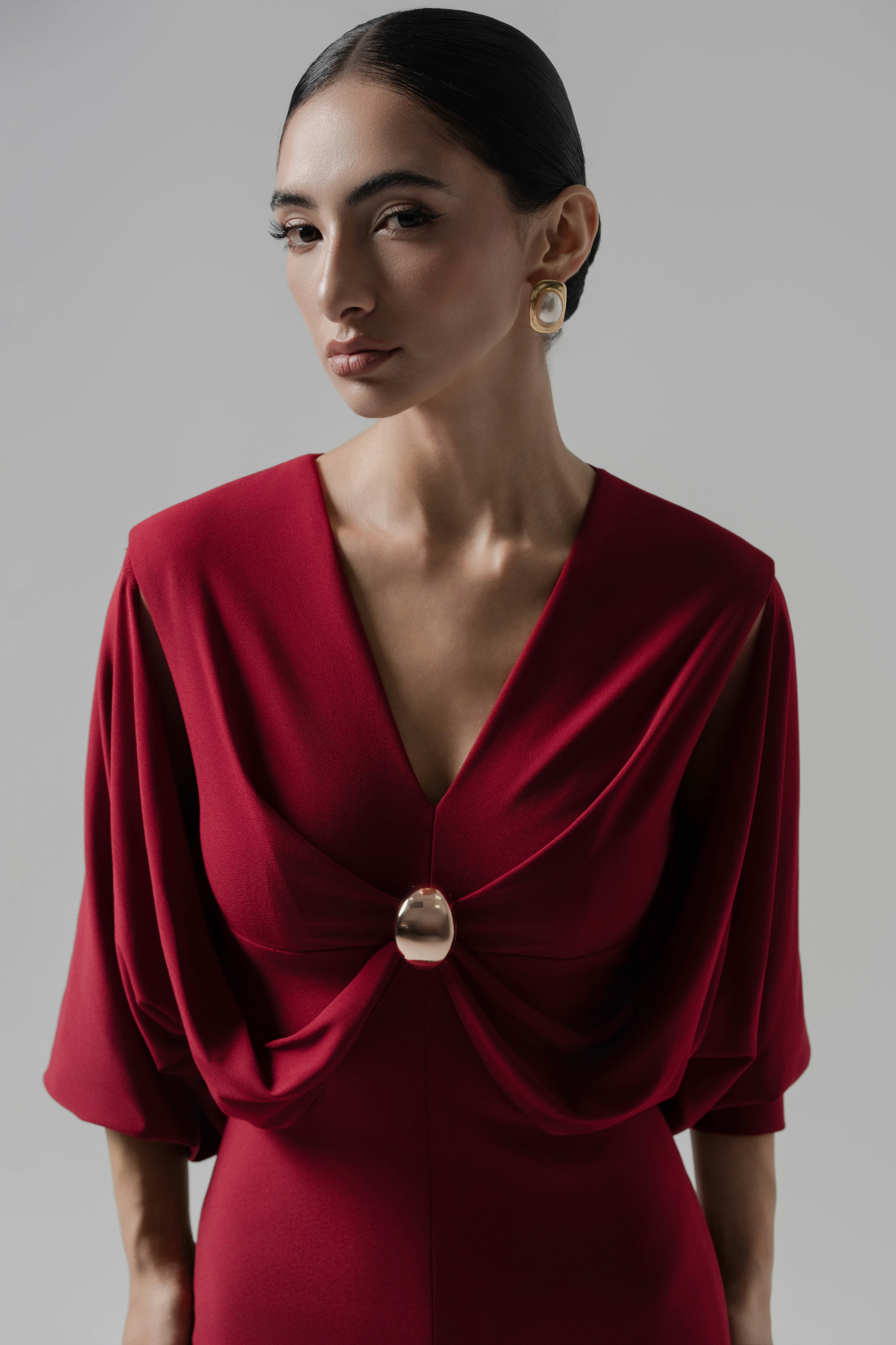 Hush Form Midi Dress in Dark Ruby