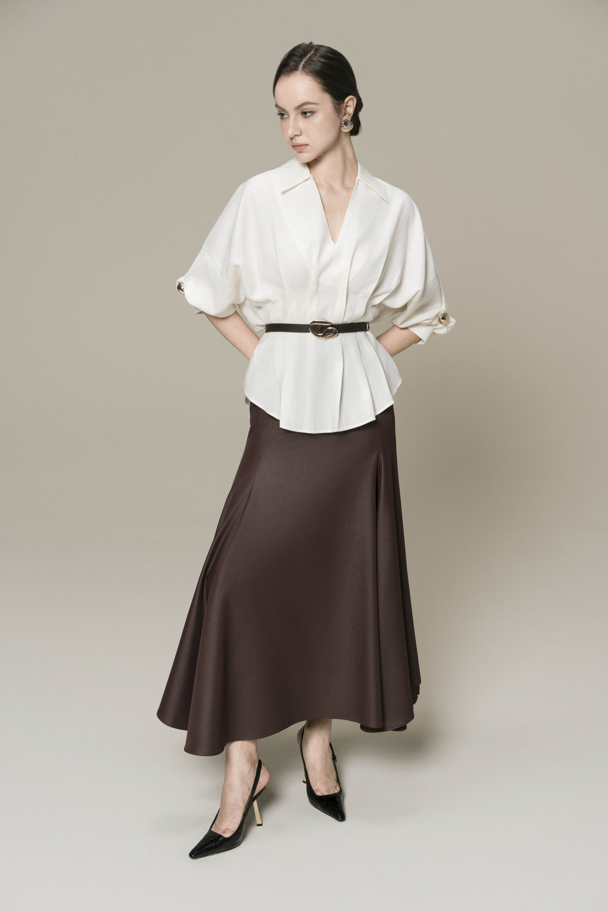 Plain Linen Top & Halo Fishtail Skirt in Chicory Coffee