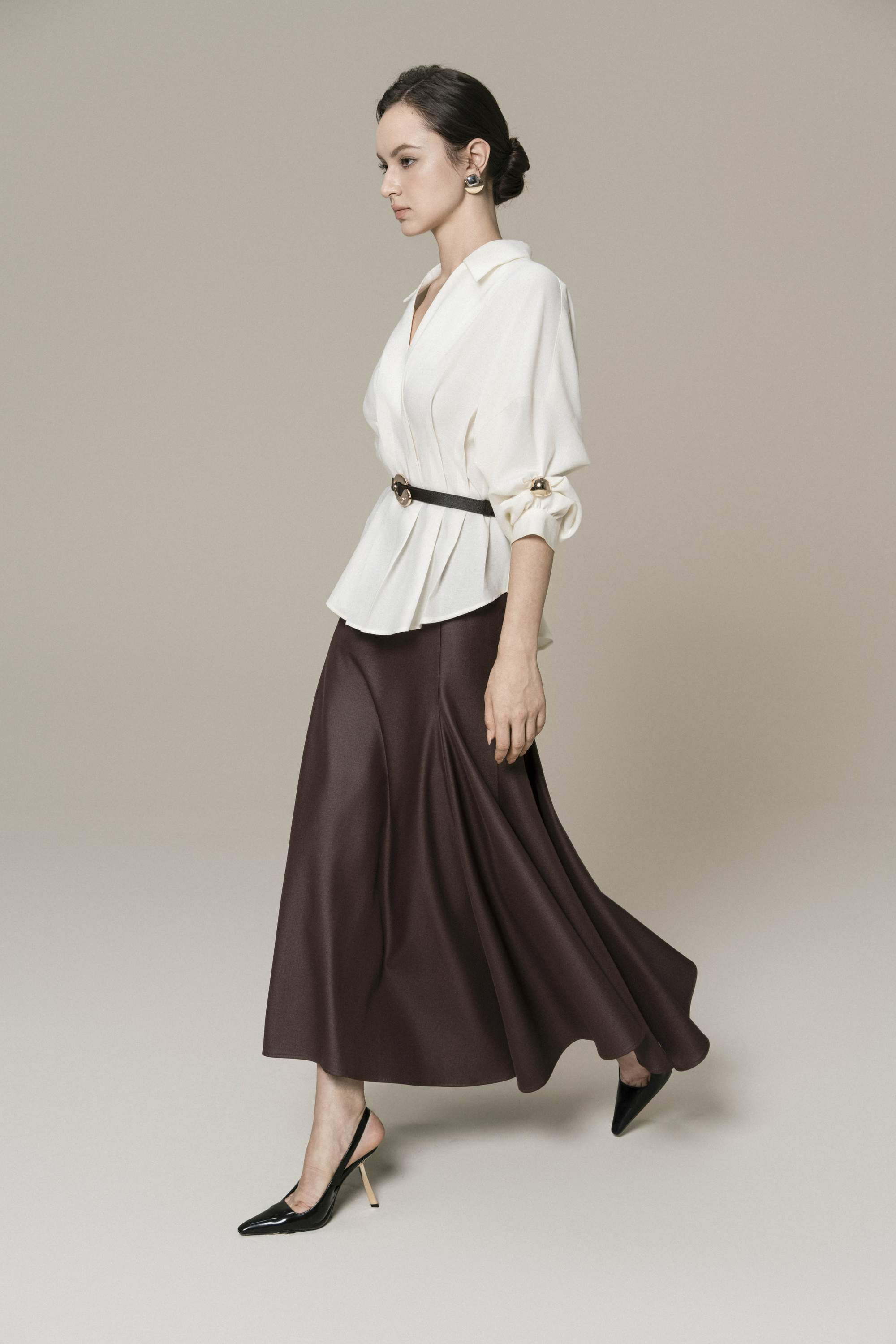 Plain Linen Top & Halo Fishtail Skirt in Chicory Coffee