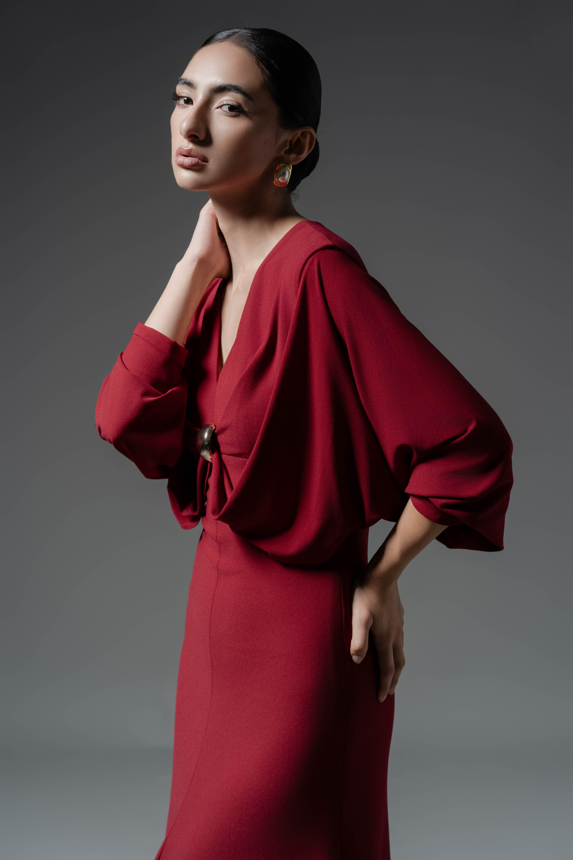 Hush Form Midi Dress in Dark Ruby