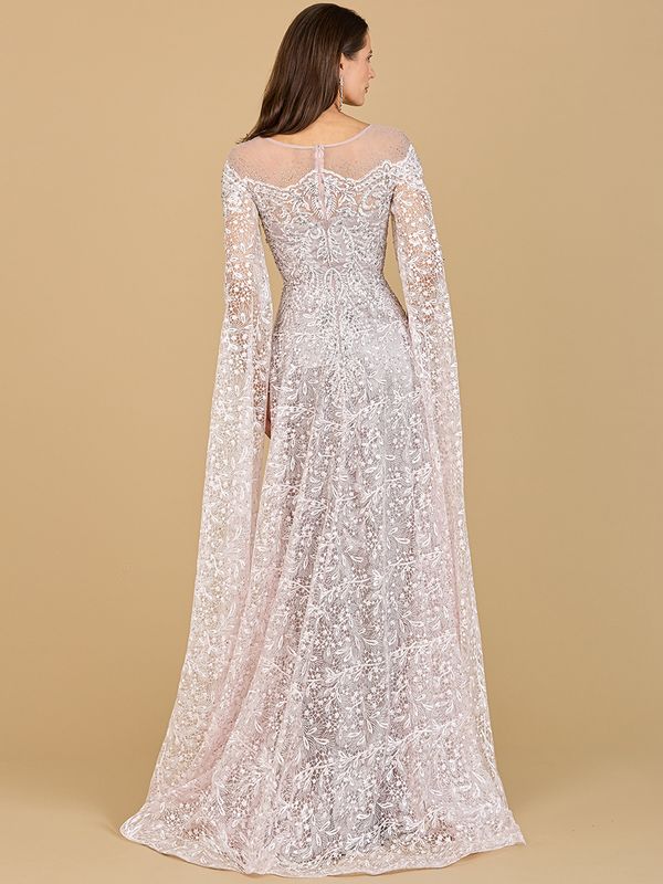 Lace Gown with Dramatic Cape Sleeves 29454