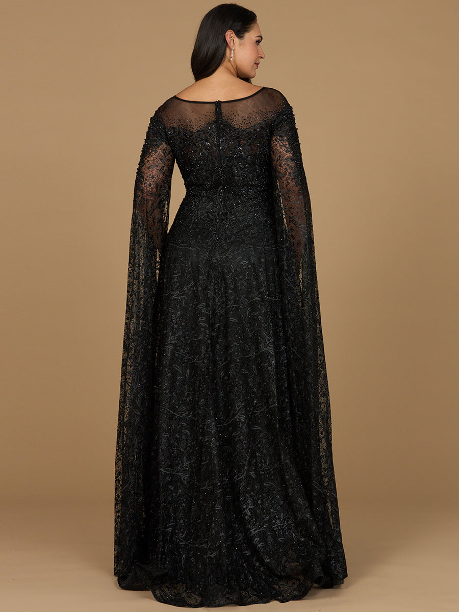 Lace Gown with Dramatic Cape Sleeves 29454