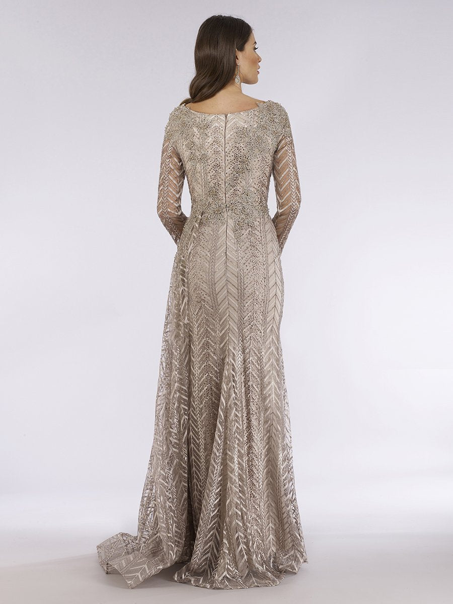 Lace Skirt Overlay Dress with Long Sleeves & V-Neck 29620 OUTLET