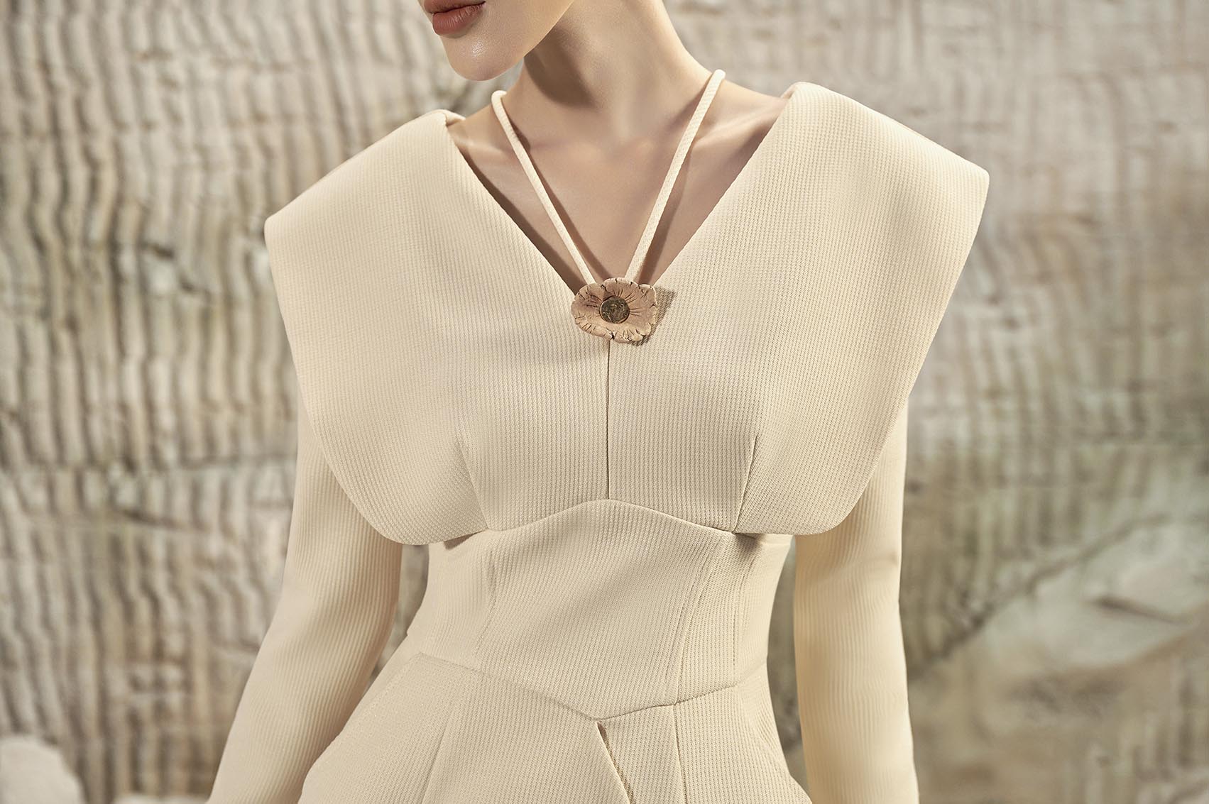 Oriel Cream V-neck Pencil Dress