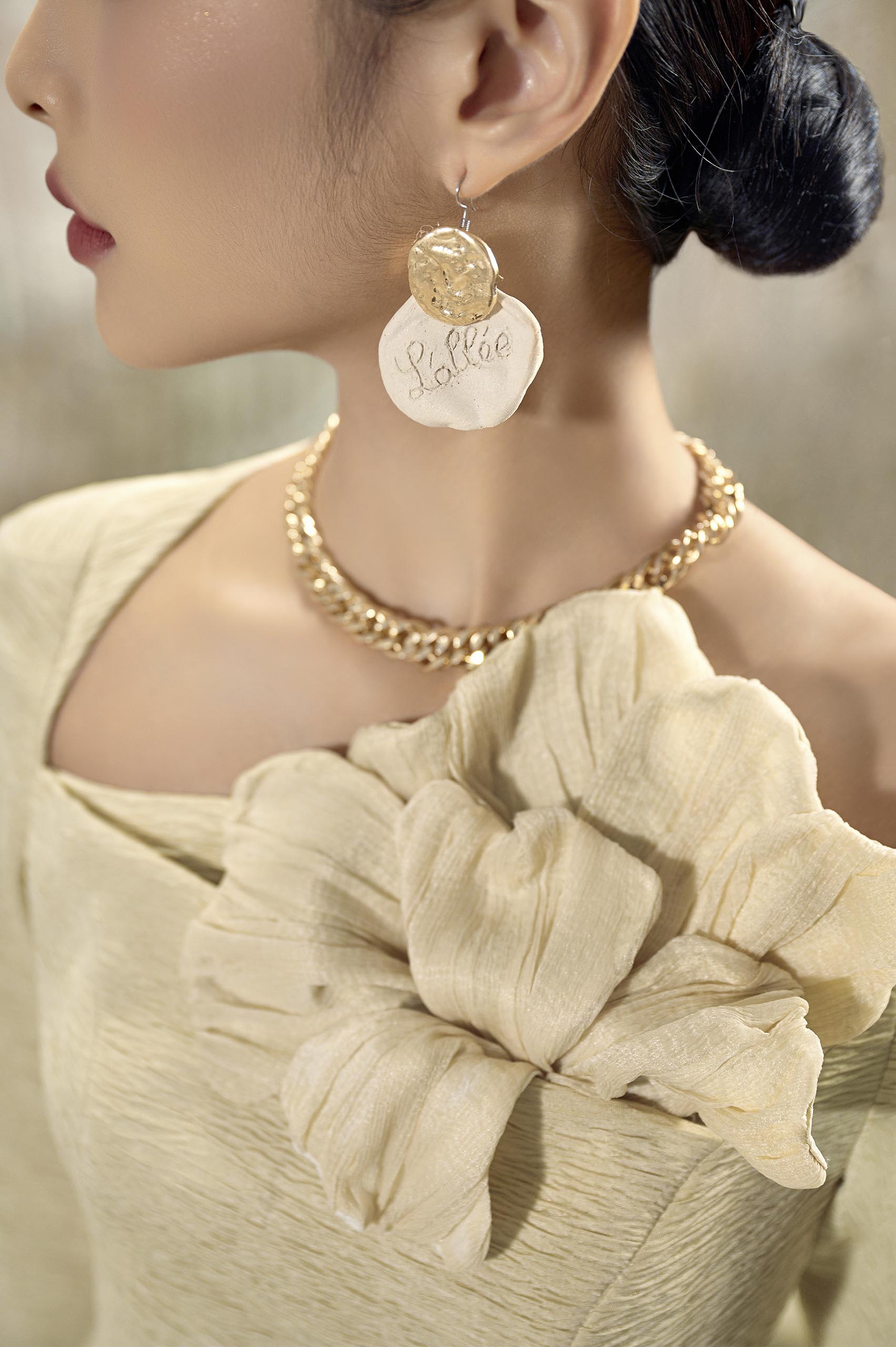 Floral 3D Diagonal Neck Dress