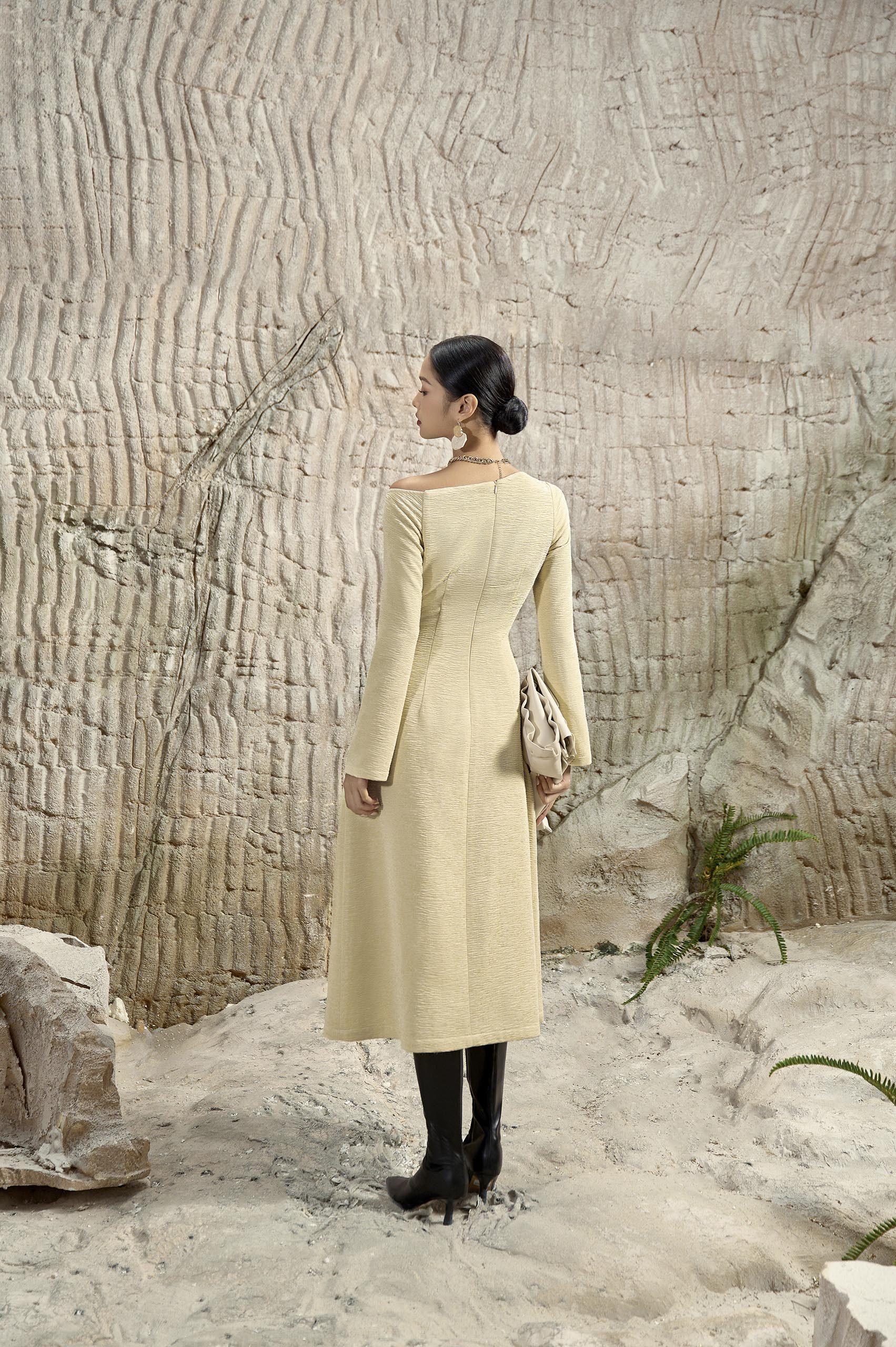 Floral 3D Diagonal Neck Dress