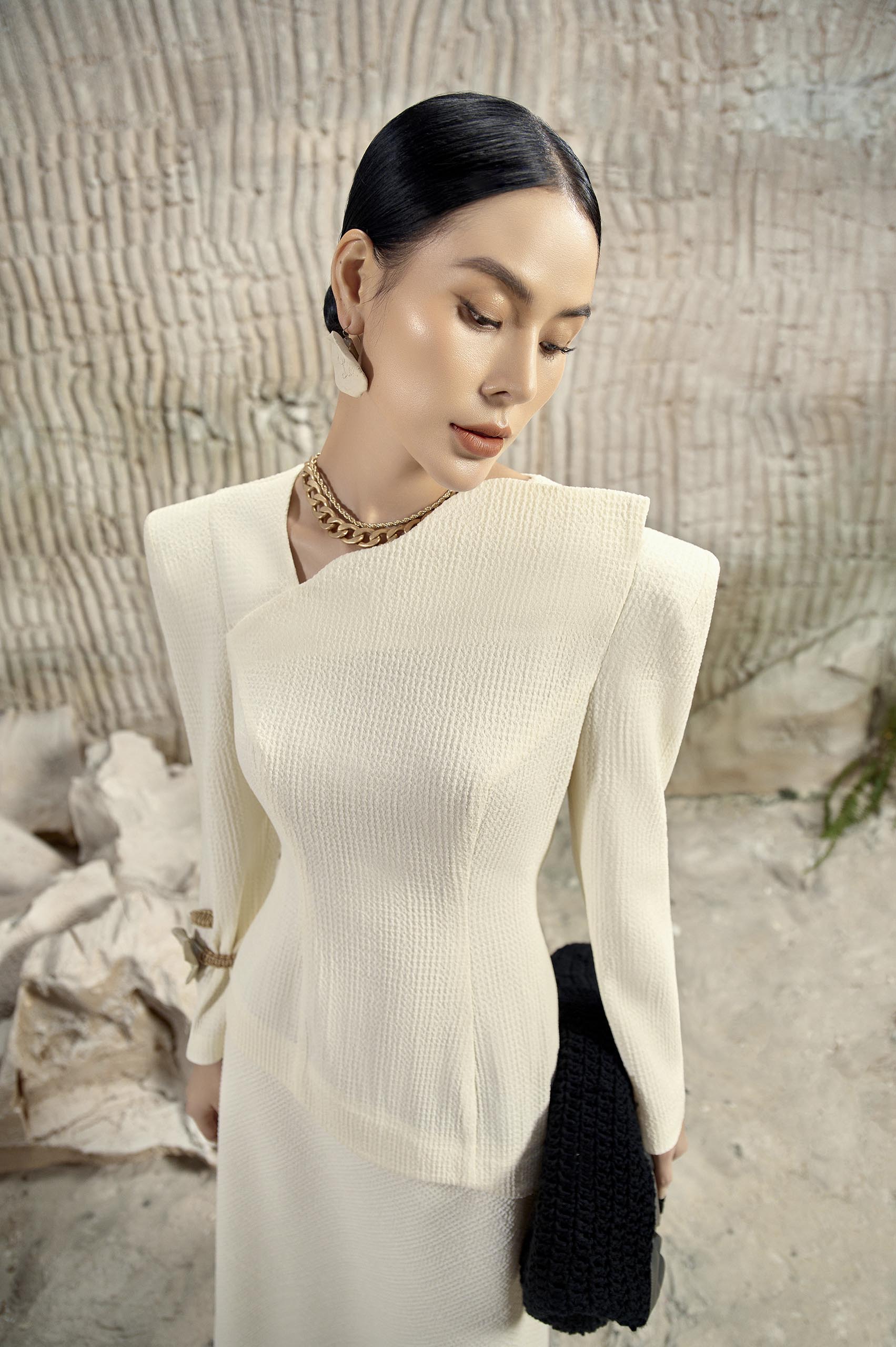 Ivory Diagonal Neck Dress