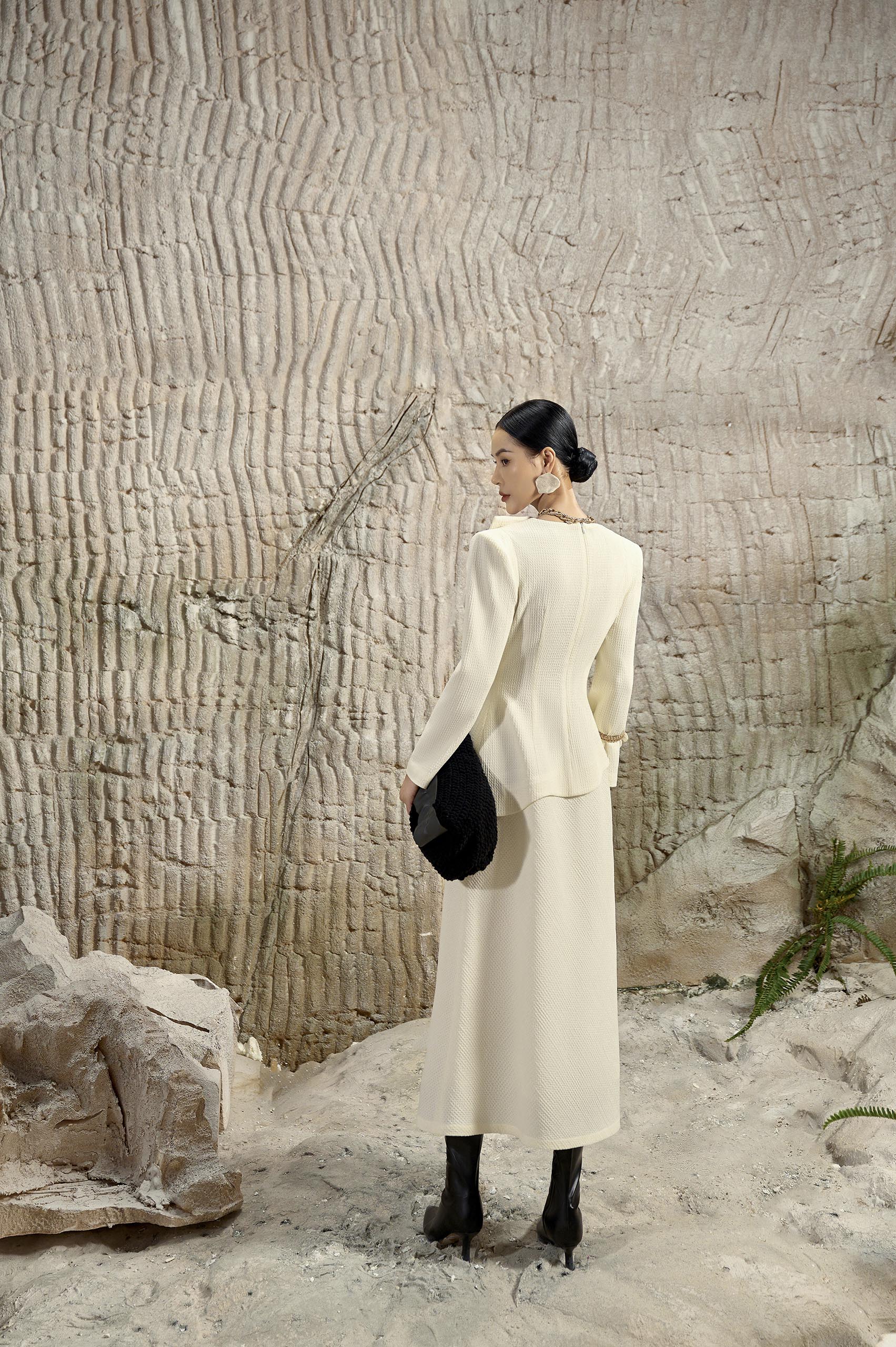 Ivory Diagonal Neck Dress