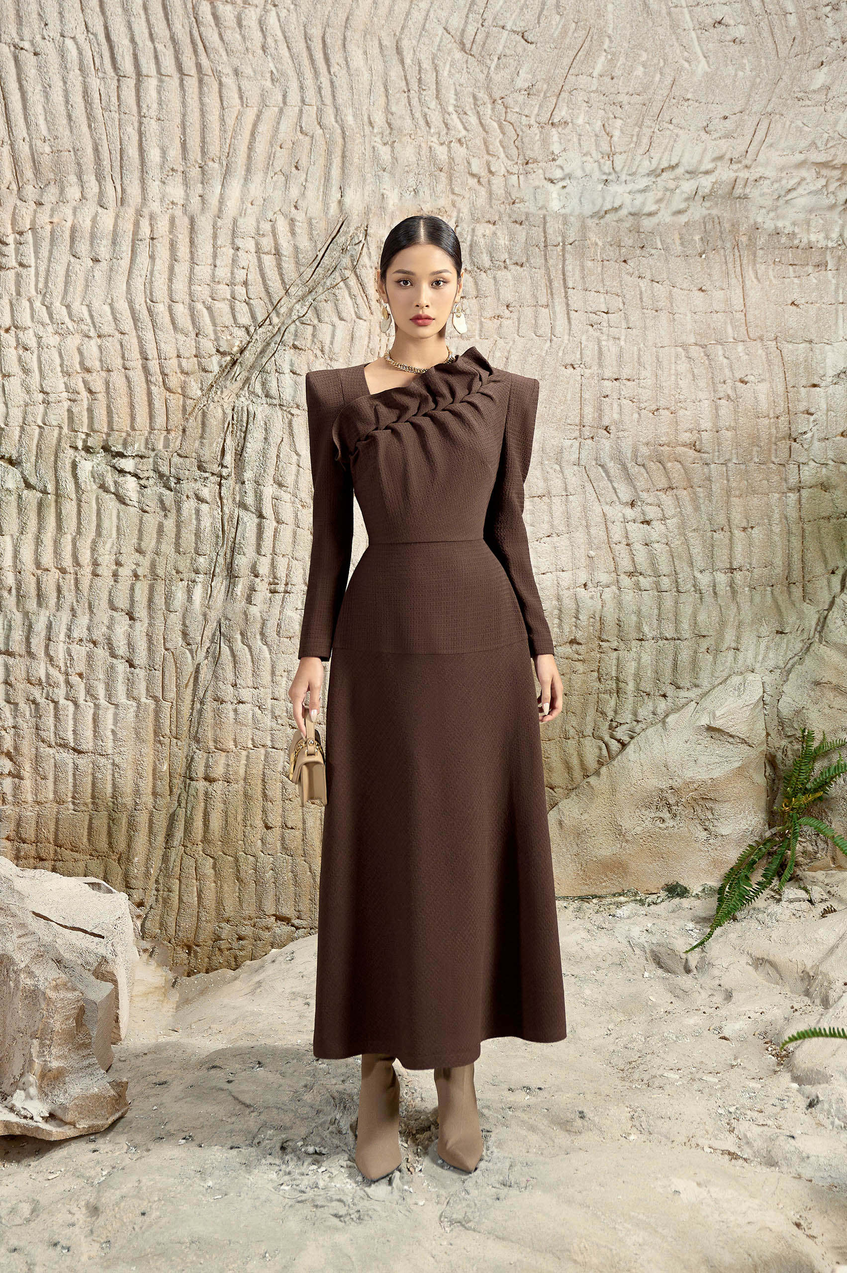 Briar Brown Diagonal Neck Dress