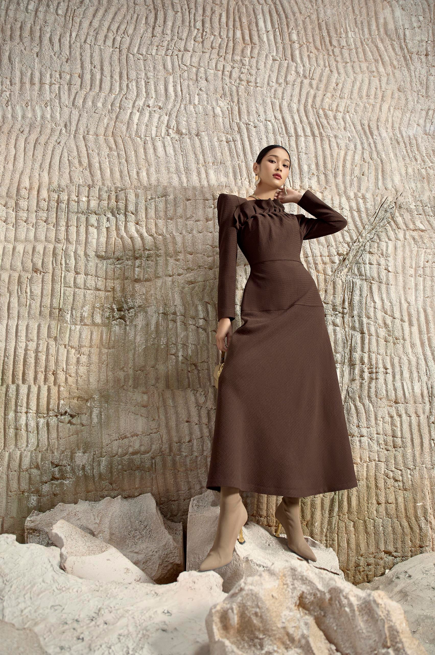 Briar Brown Diagonal Neck Dress