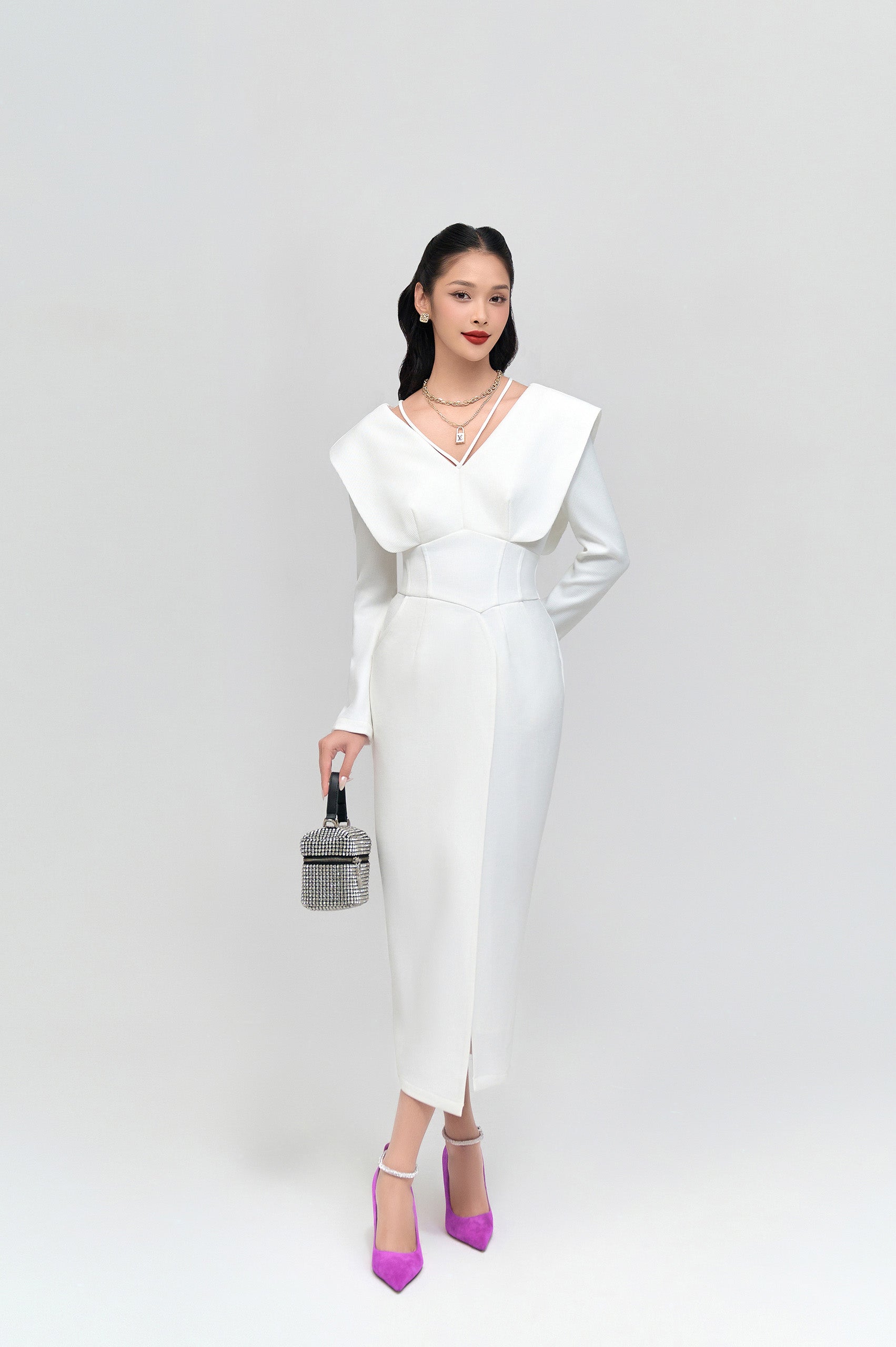 Wren White V-neck Pencil Dress
